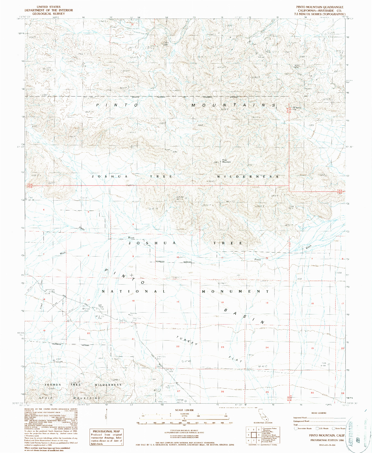 USGS 1:24000-SCALE QUADRANGLE FOR PINTO MOUNTAIN, CA 1986