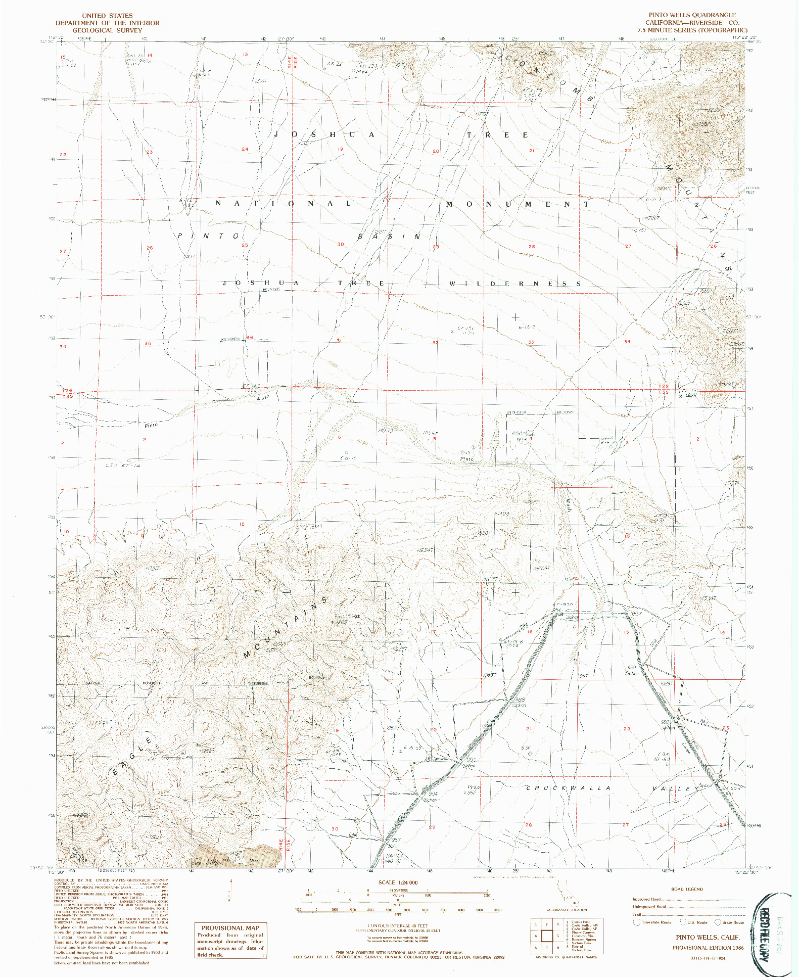USGS 1:24000-SCALE QUADRANGLE FOR PINTO WELLS, CA 1986