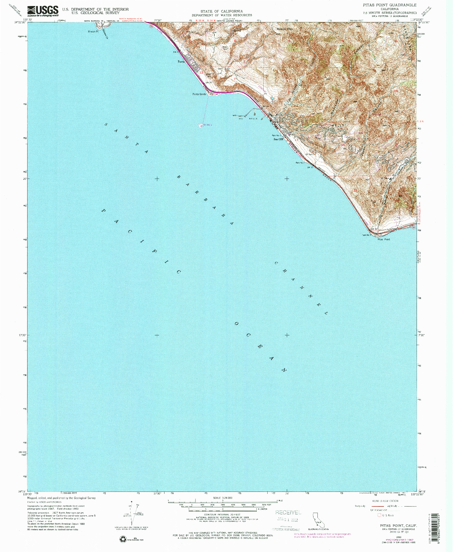 USGS 1:24000-SCALE QUADRANGLE FOR PITAS POINT, CA 1950