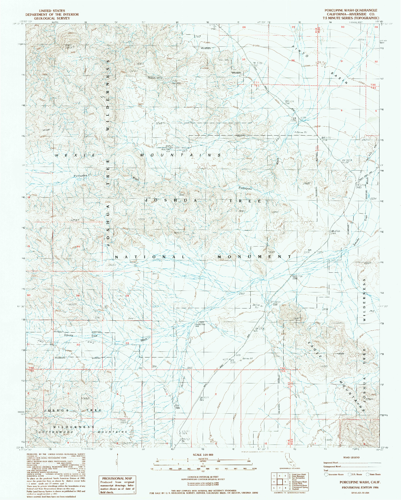 USGS 1:24000-SCALE QUADRANGLE FOR PORCUPINE WASH, CA 1986