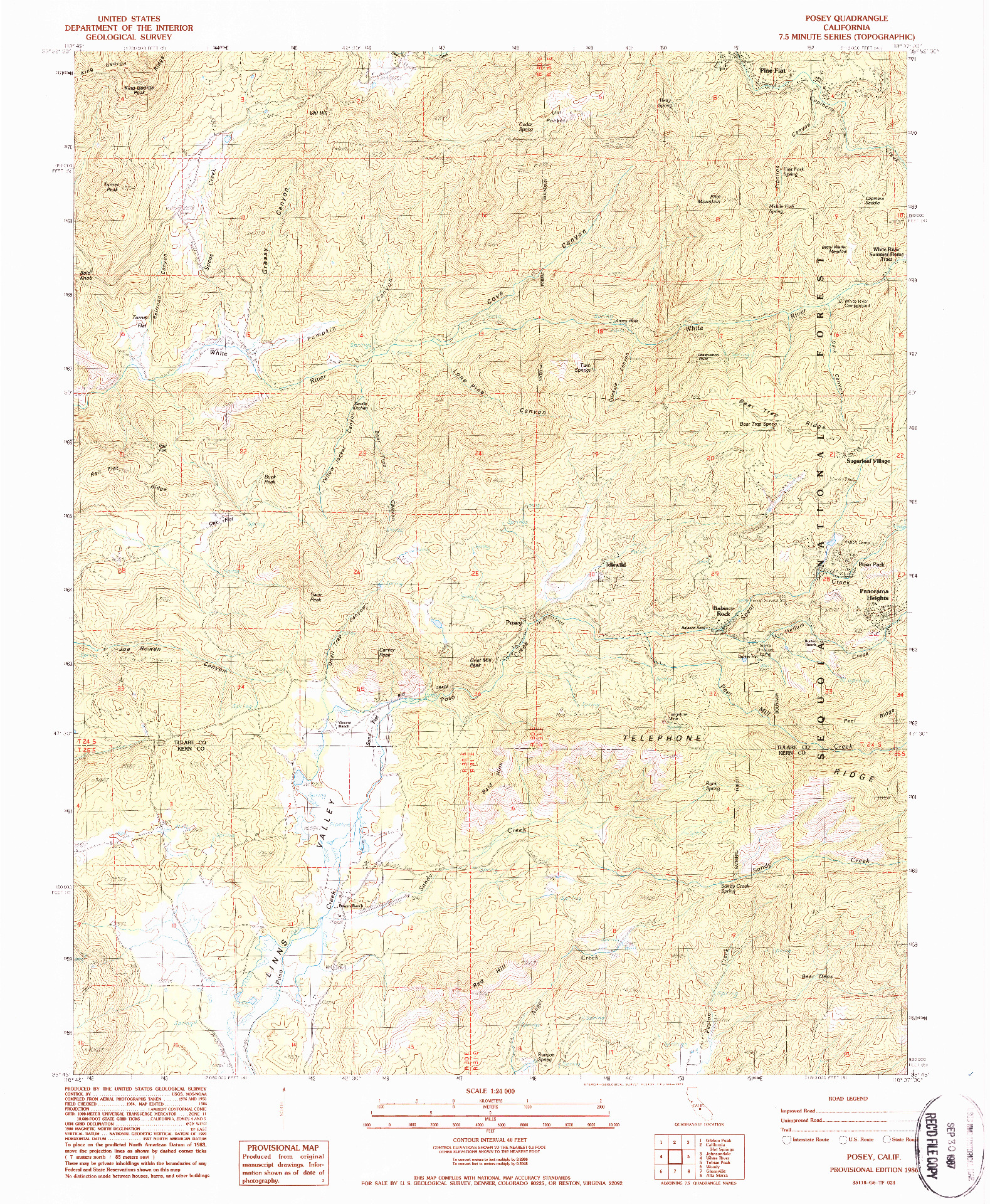 USGS 1:24000-SCALE QUADRANGLE FOR POSEY, CA 1986