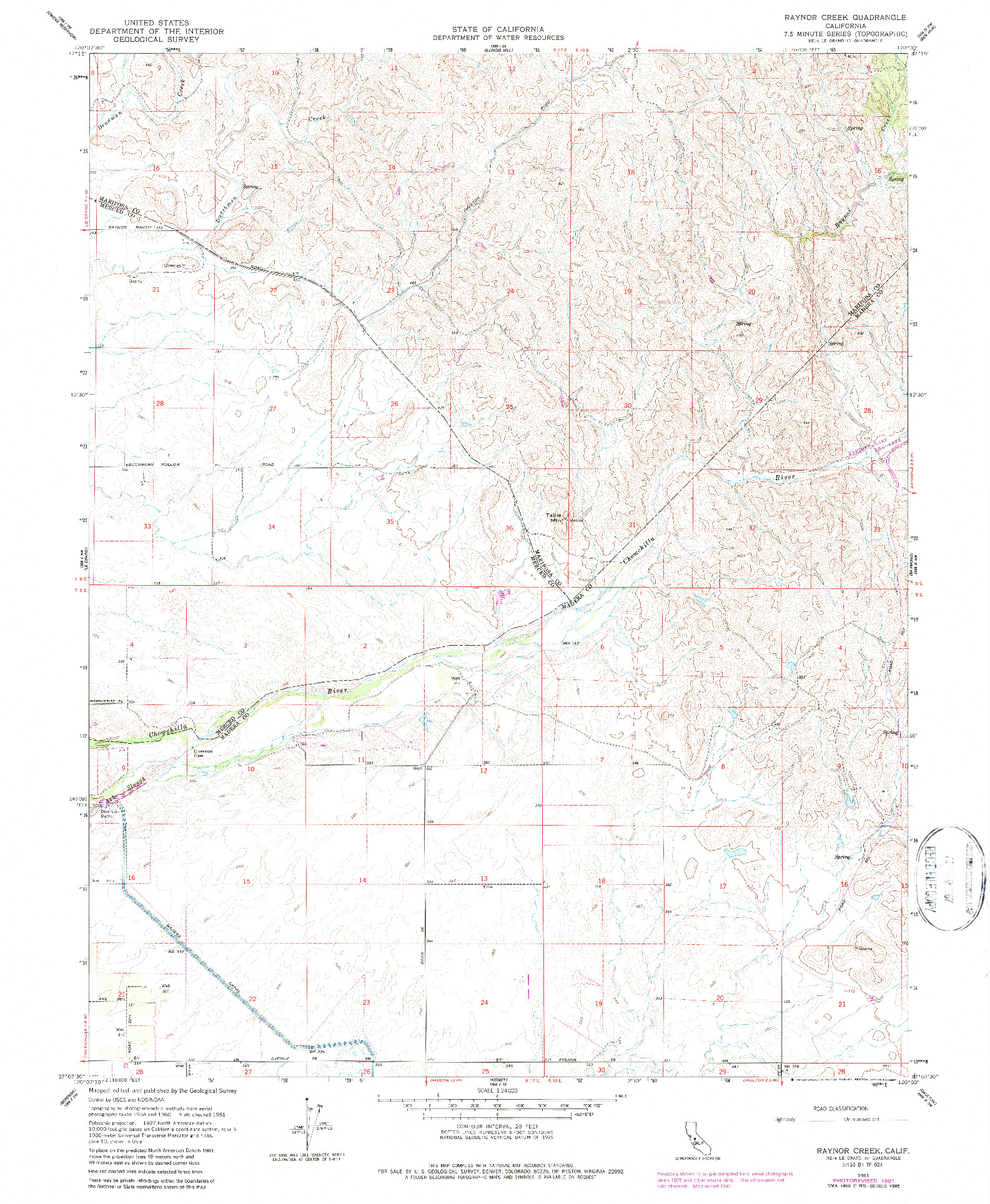 USGS 1:24000-SCALE QUADRANGLE FOR RAYNOR CREEK, CA 1961