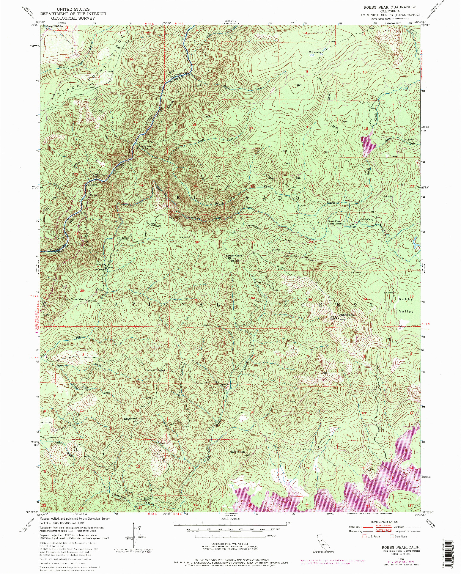 USGS 1:24000-SCALE QUADRANGLE FOR ROBBS PEAK, CA 1950