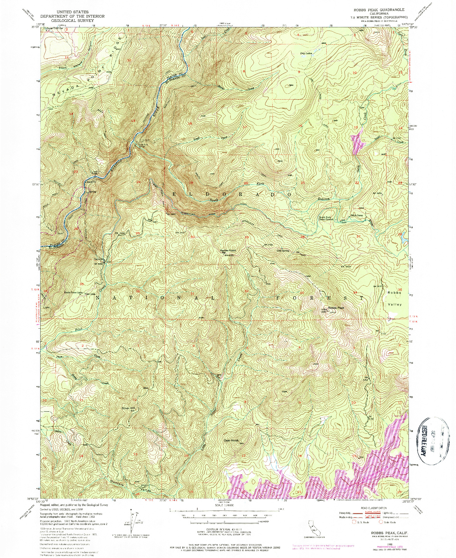 USGS 1:24000-SCALE QUADRANGLE FOR ROBBS PEAK, CA 1950