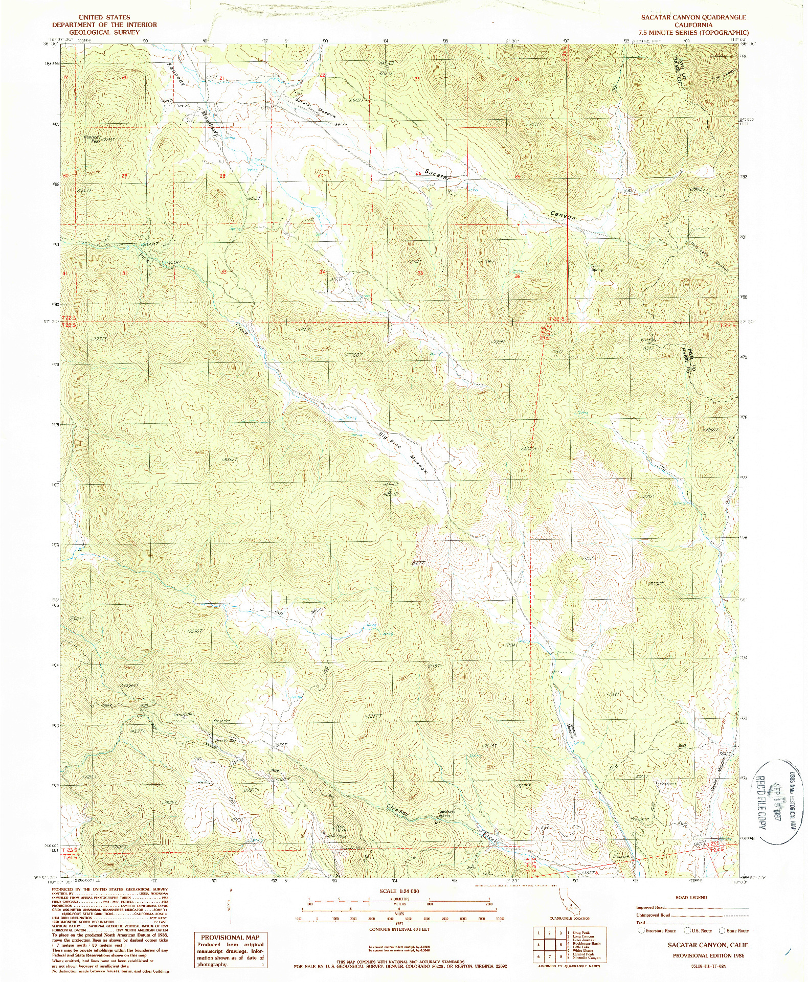 USGS 1:24000-SCALE QUADRANGLE FOR SACATAR CANYON, CA 1986