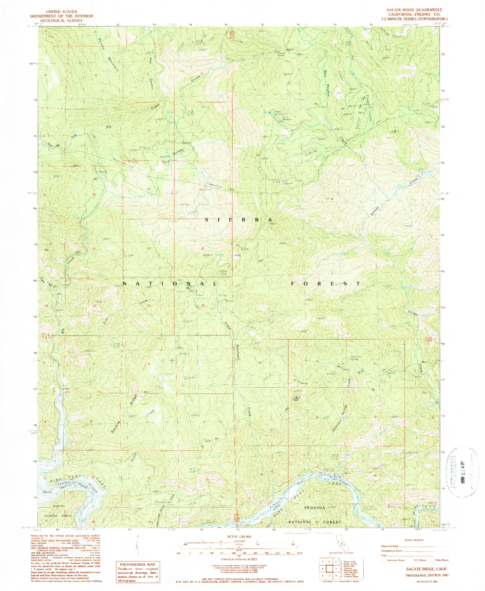 USGS 1:24000-SCALE QUADRANGLE FOR SACATE RIDGE, CA 1987