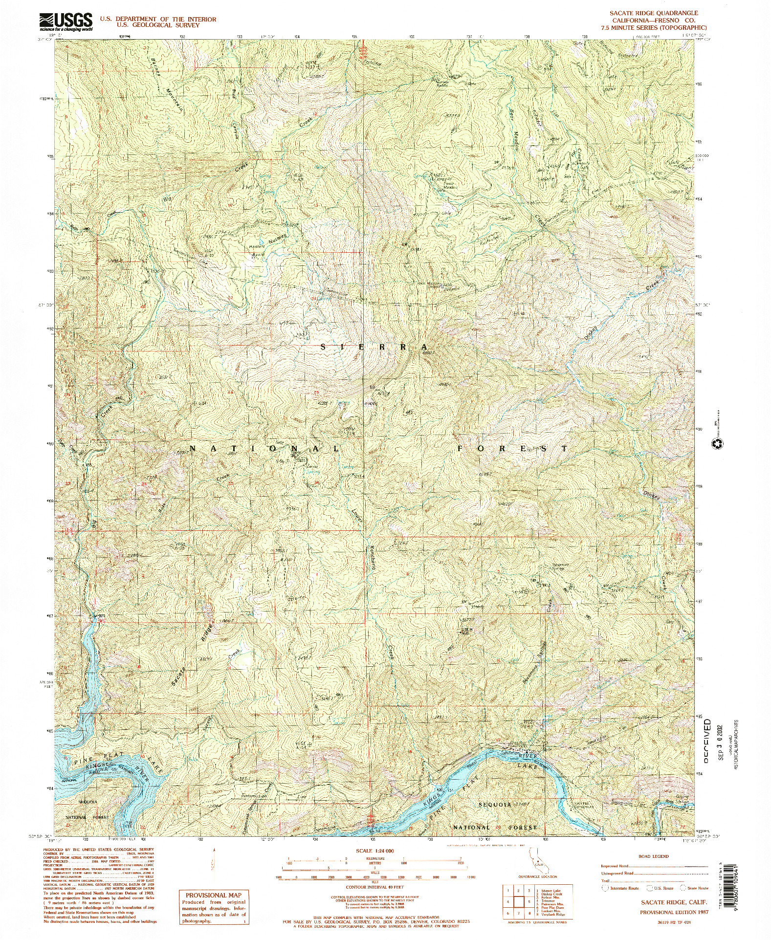 USGS 1:24000-SCALE QUADRANGLE FOR SACATE RIDGE, CA 1987