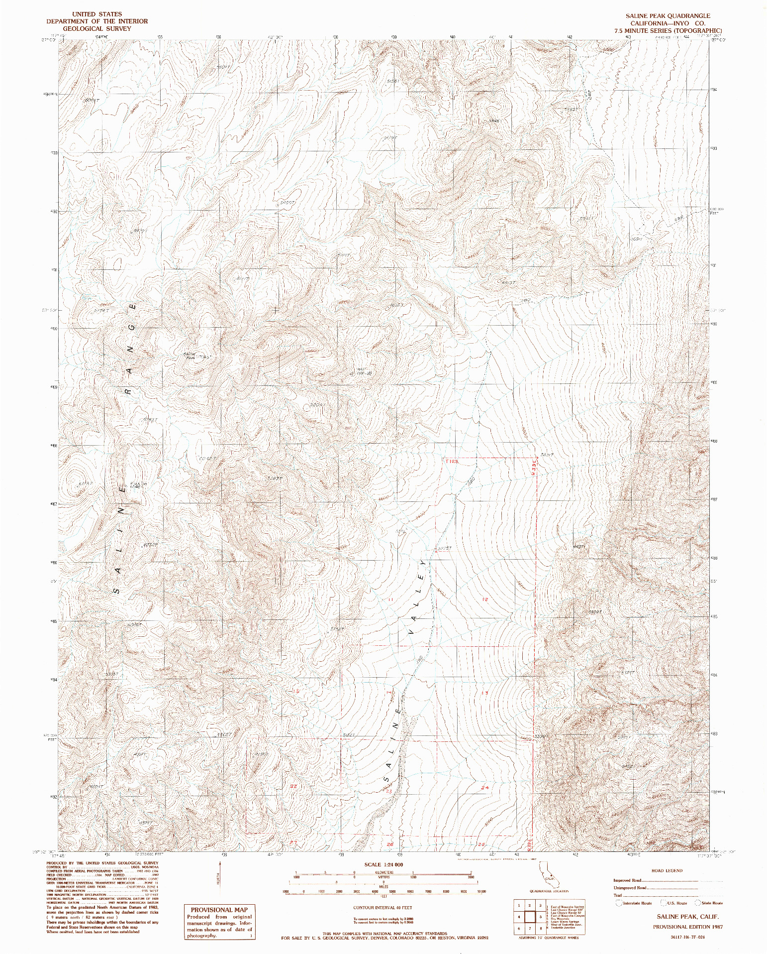 USGS 1:24000-SCALE QUADRANGLE FOR SALINE PEAK, CA 1987