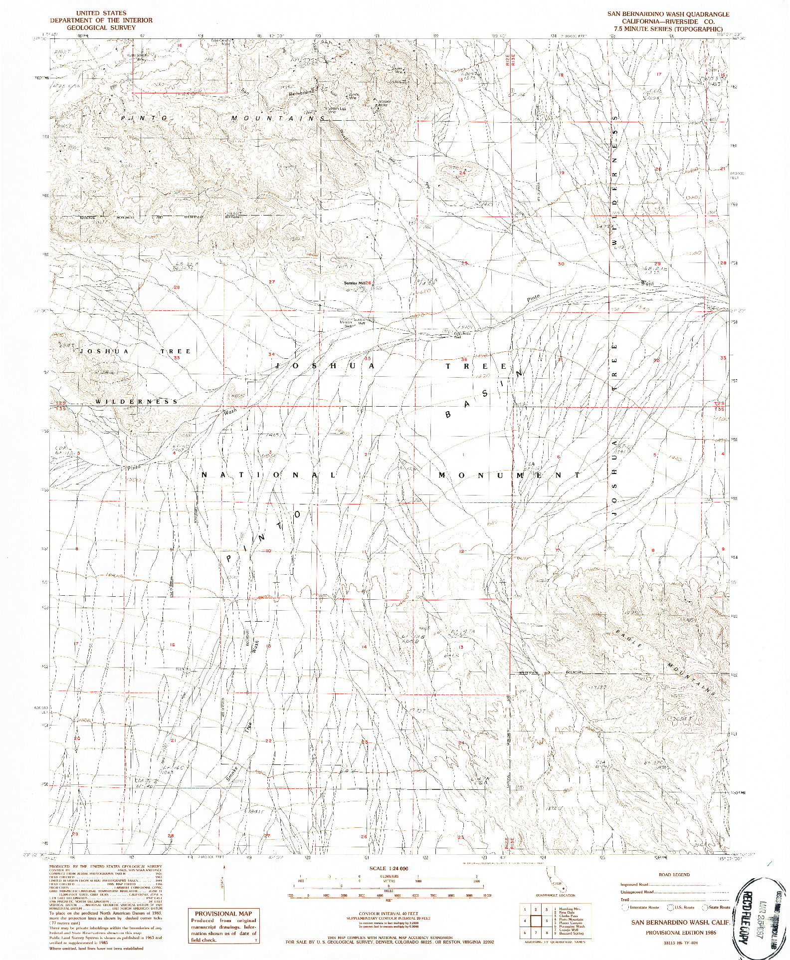 USGS 1:24000-SCALE QUADRANGLE FOR SAN BERNARDINO WASH, CA 1986