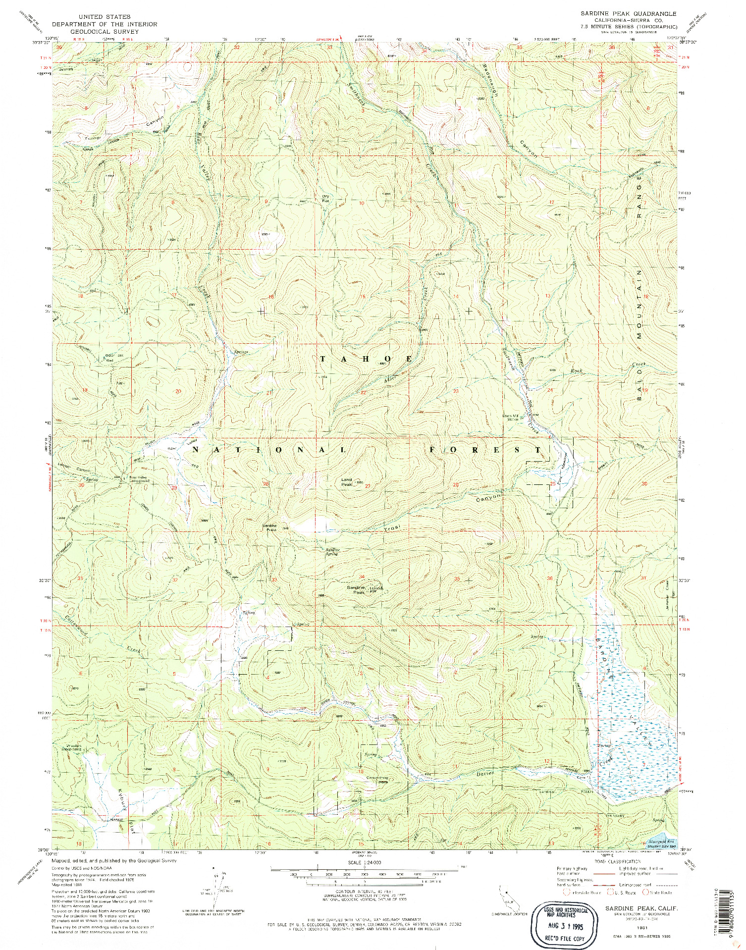 USGS 1:24000-SCALE QUADRANGLE FOR SARDINE PEAK, CA 1981