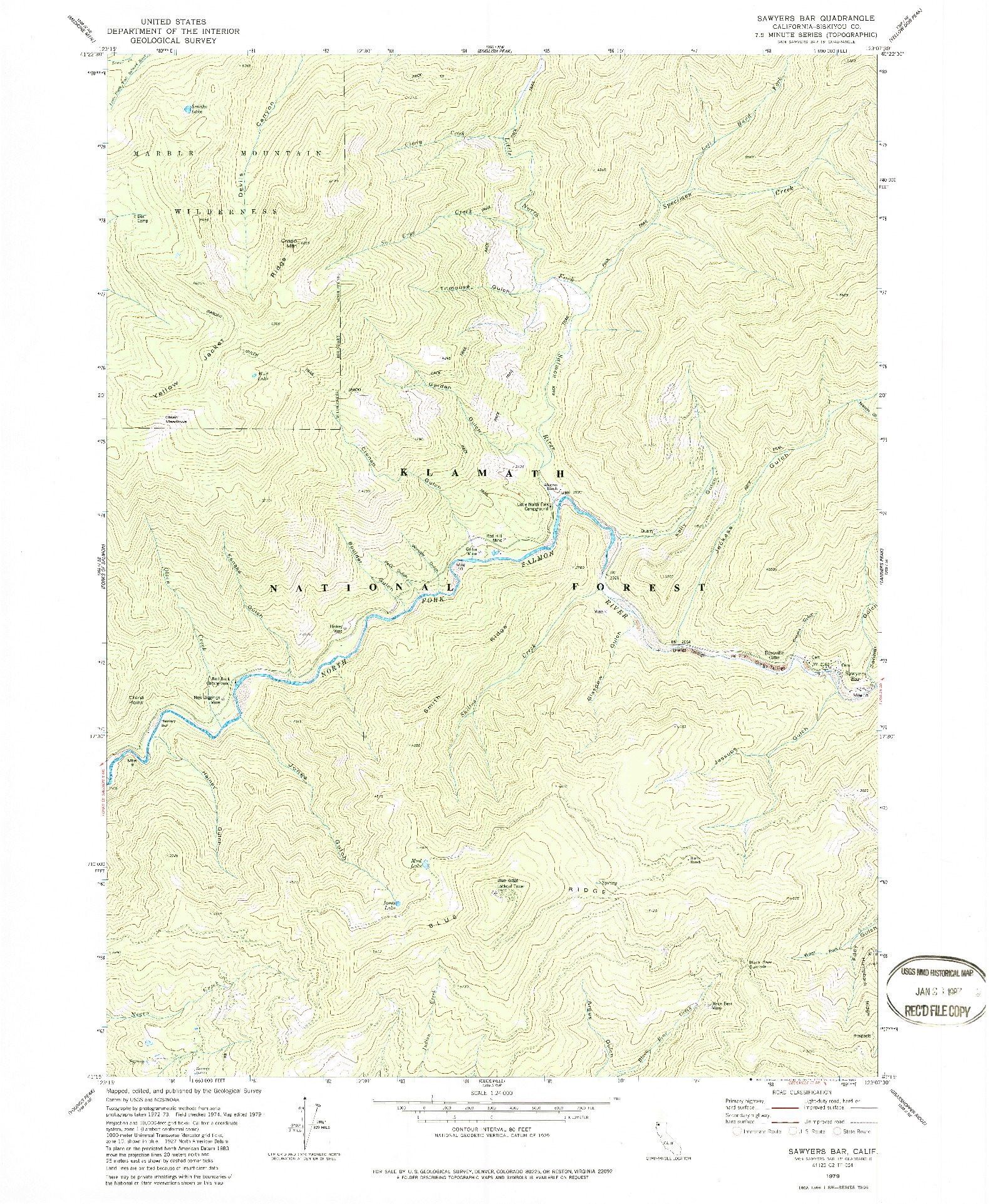 USGS 1:24000-SCALE QUADRANGLE FOR SAWYERS BAR, CA 1979