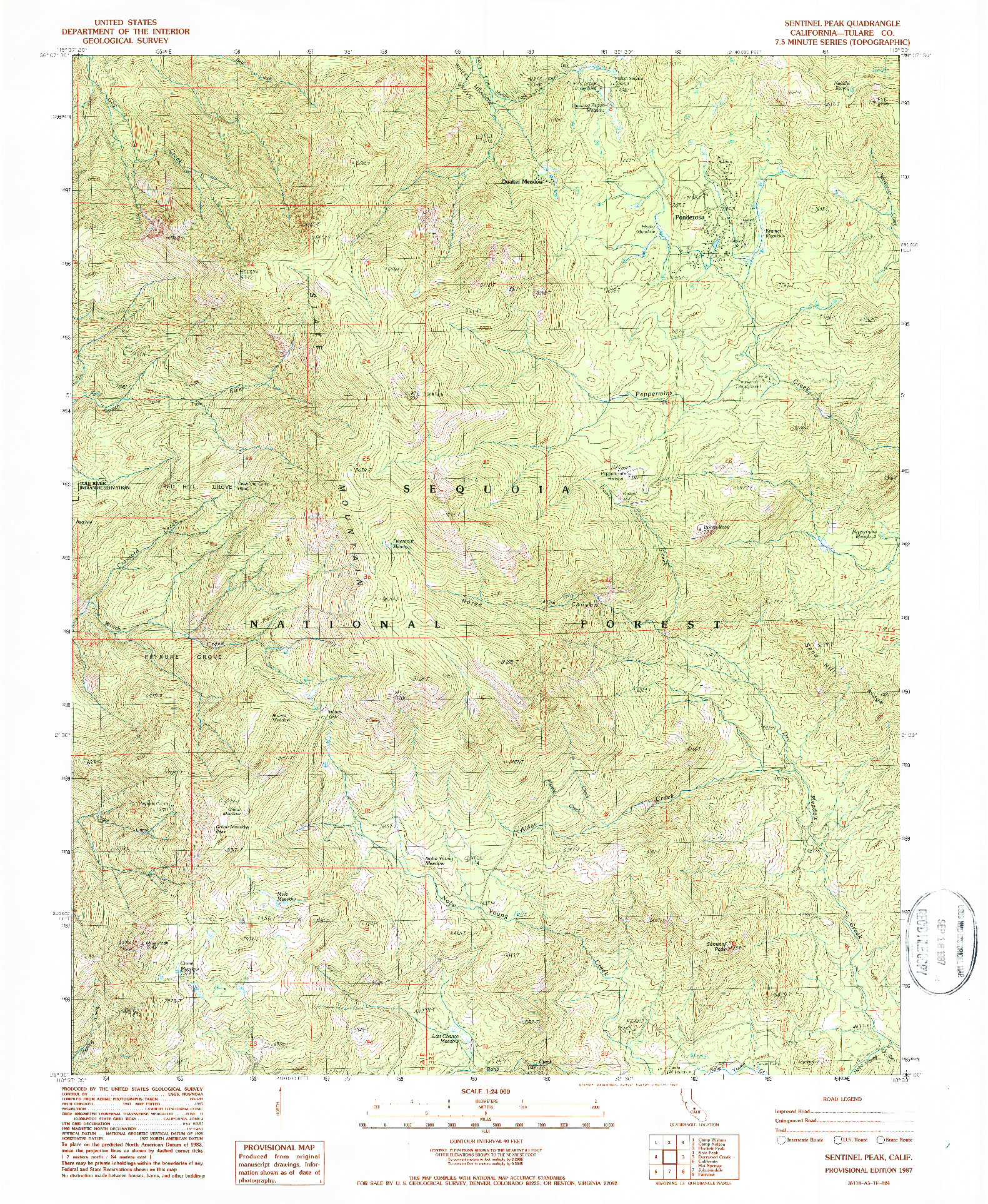 USGS 1:24000-SCALE QUADRANGLE FOR SENTINEL PEAK, CA 1987