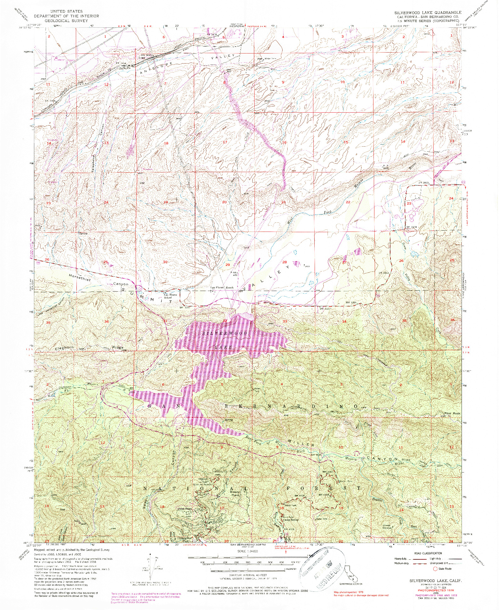 USGS 1:24000-SCALE QUADRANGLE FOR SILVERWOOD LAKE, CA 1956
