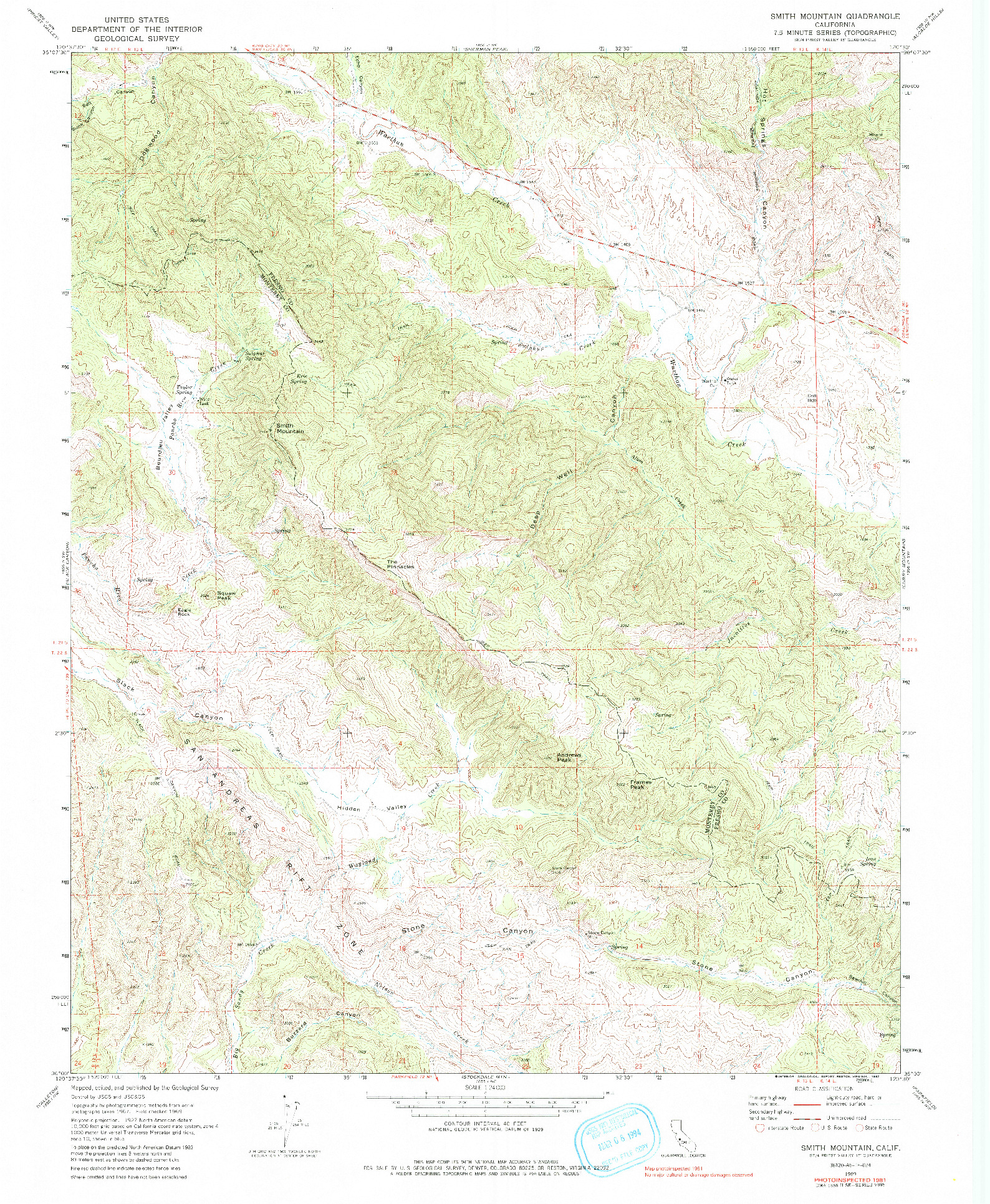 USGS 1:24000-SCALE QUADRANGLE FOR SMITH MOUNTAIN, CA 1969