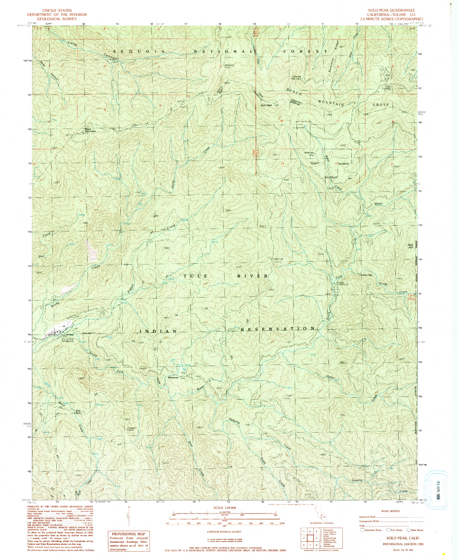 USGS 1:24000-SCALE QUADRANGLE FOR SOLO PEAK, CA 1986