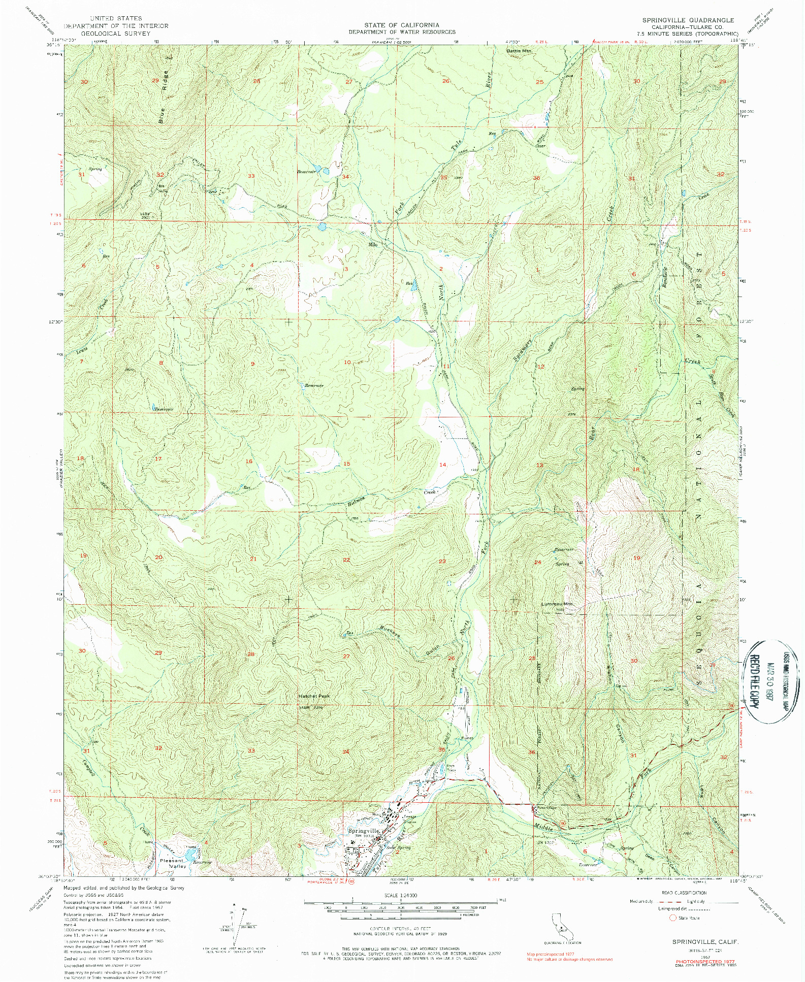 USGS 1:24000-SCALE QUADRANGLE FOR SPRINGVILLE, CA 1977