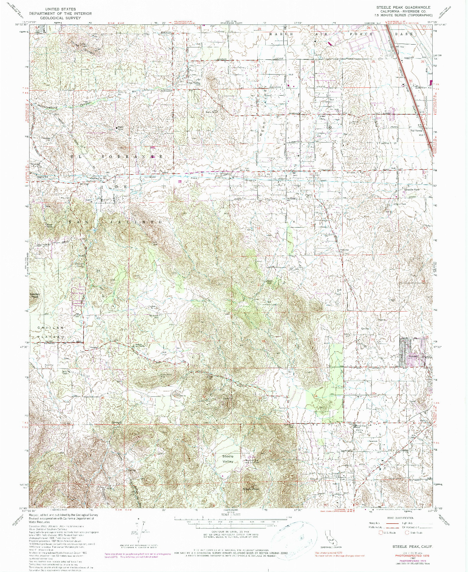 USGS 1:24000-SCALE QUADRANGLE FOR STEELE PEAK, CA 1967