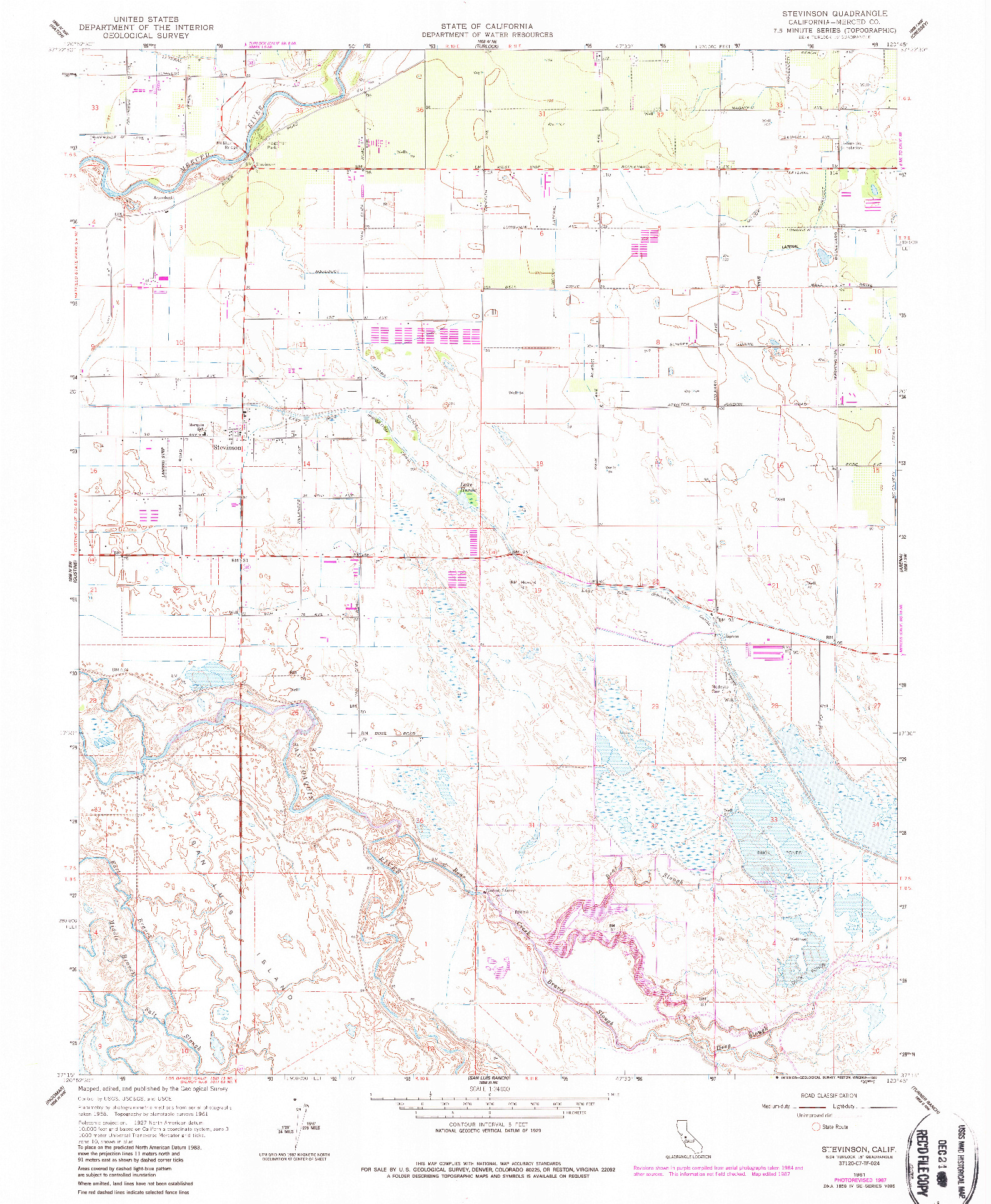USGS 1:24000-SCALE QUADRANGLE FOR STEVINSON, CA 1961