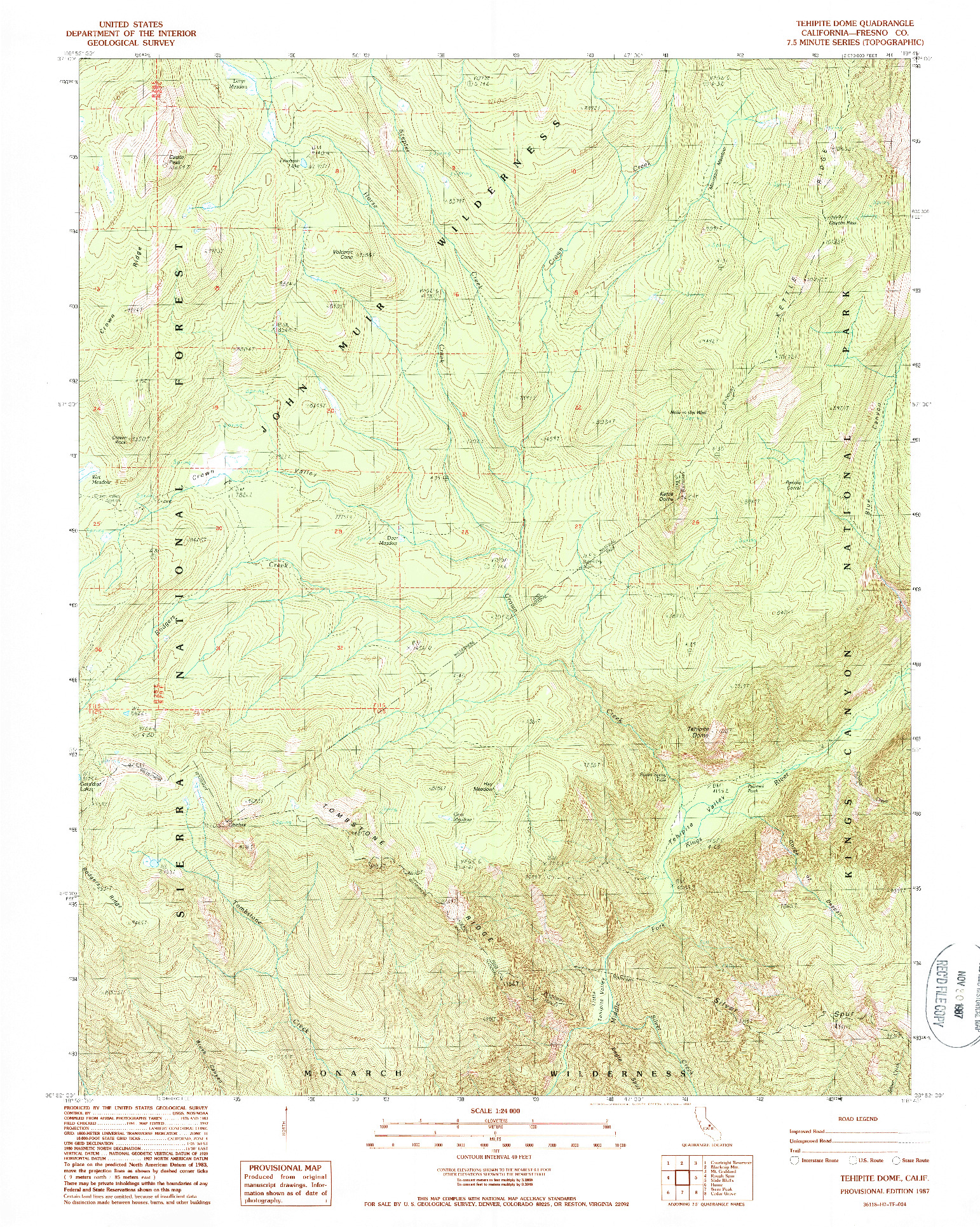 USGS 1:24000-SCALE QUADRANGLE FOR TEHIPITE DOME, CA 1987