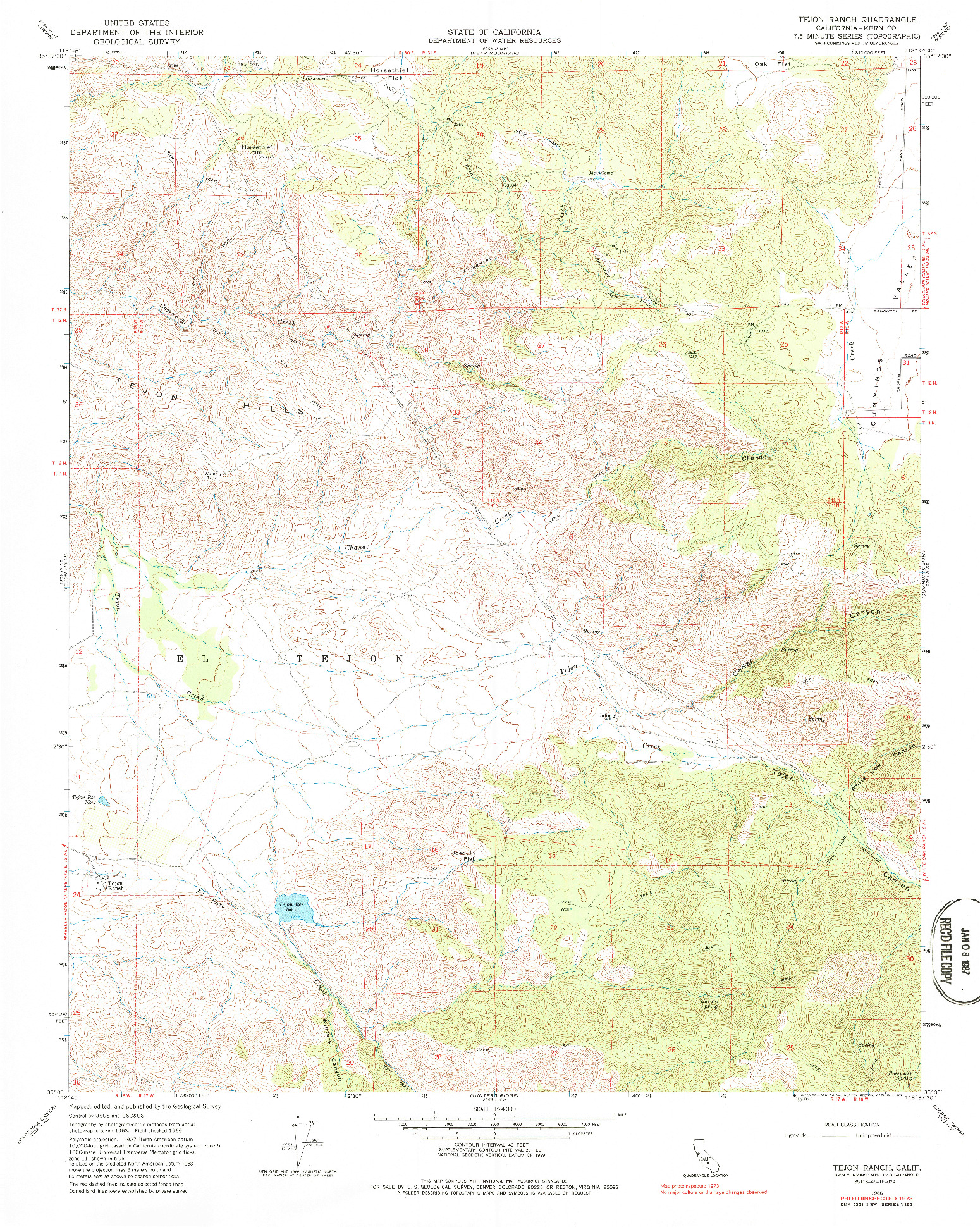 USGS 1:24000-SCALE QUADRANGLE FOR TEJON RANCH, CA 1966