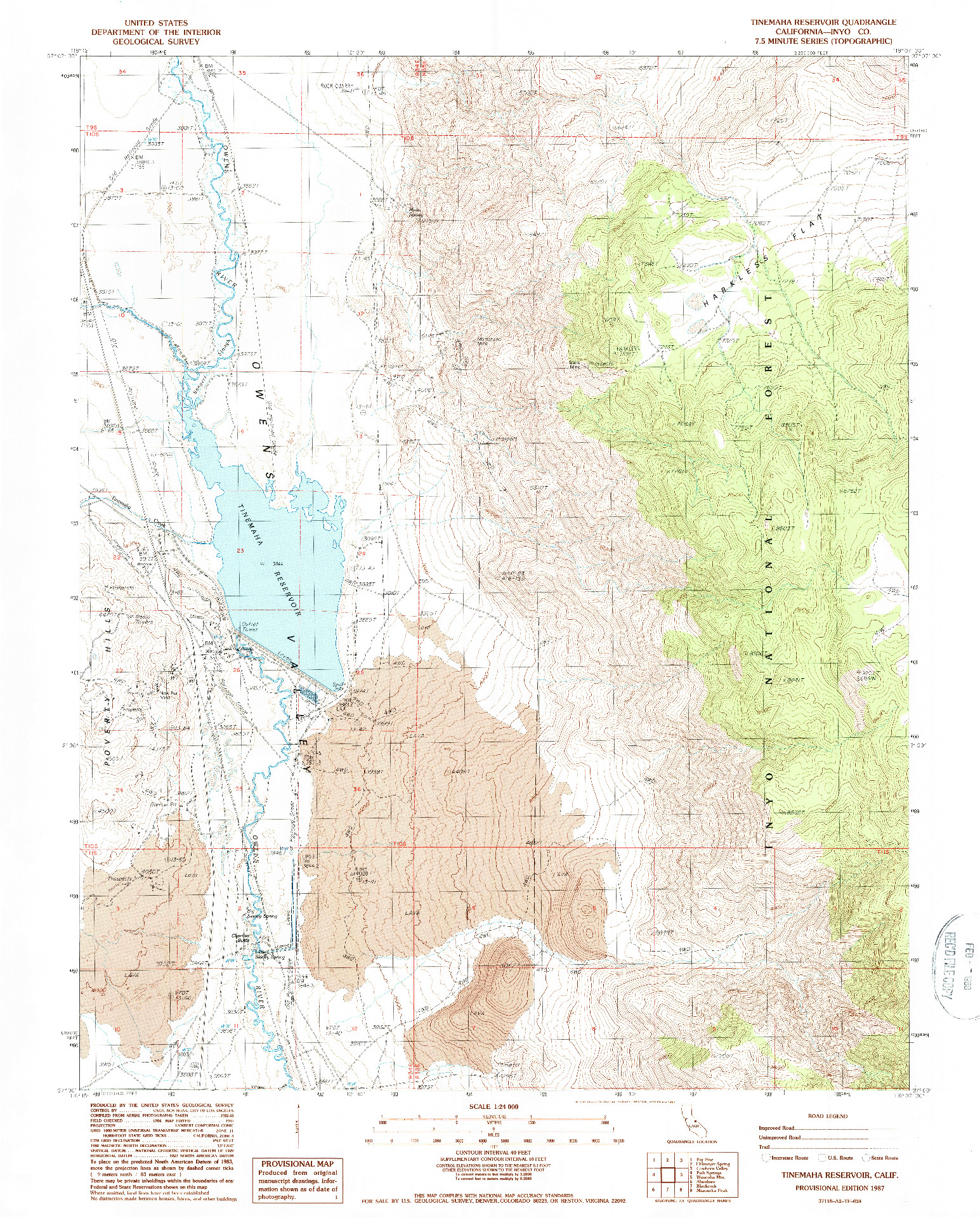 USGS 1:24000-SCALE QUADRANGLE FOR TINEMAHA RESERVOIR, CA 1987