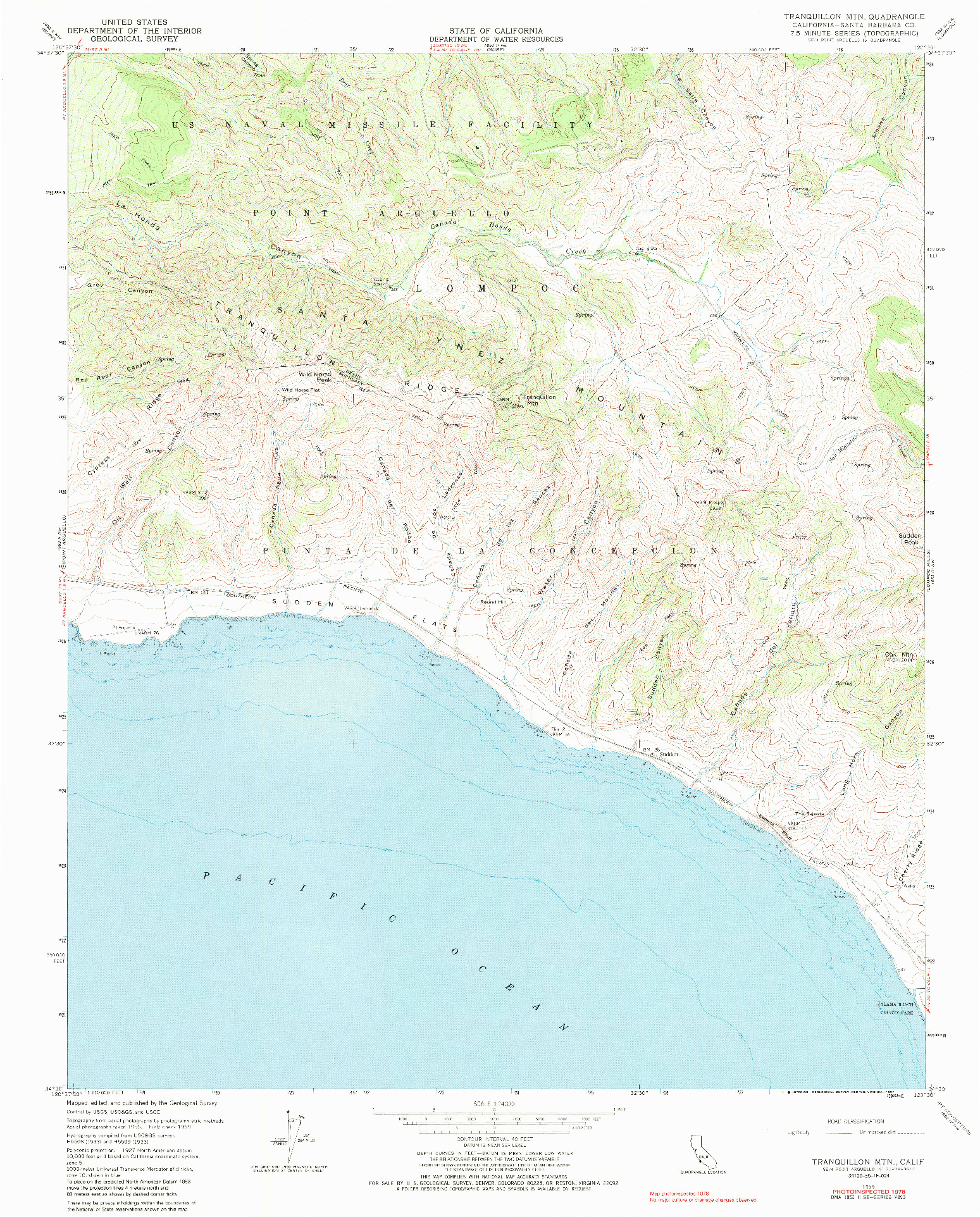 USGS 1:24000-SCALE QUADRANGLE FOR TRANQUILLON MTN, CA 1959