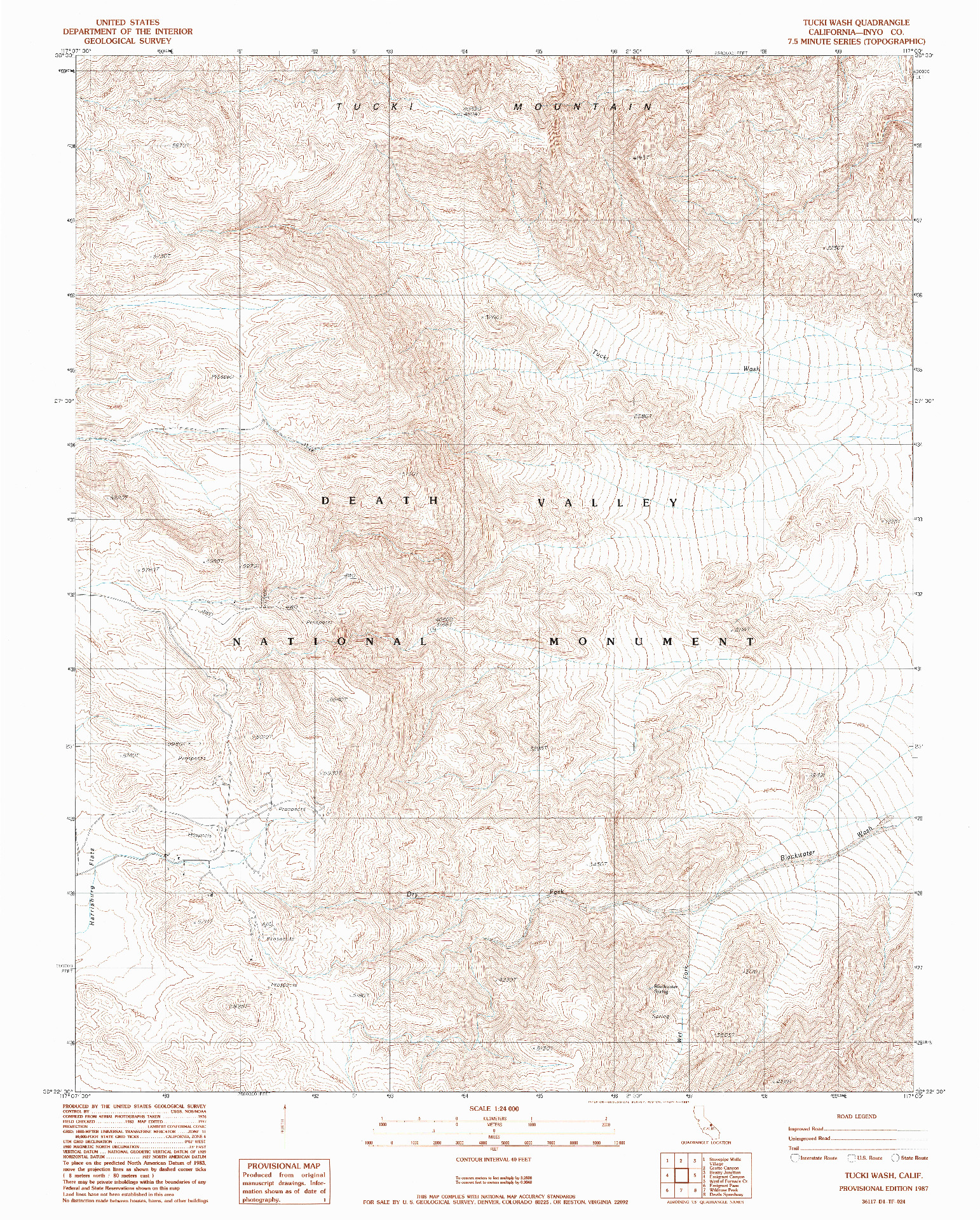 USGS 1:24000-SCALE QUADRANGLE FOR TUCKI WASH, CA 1987