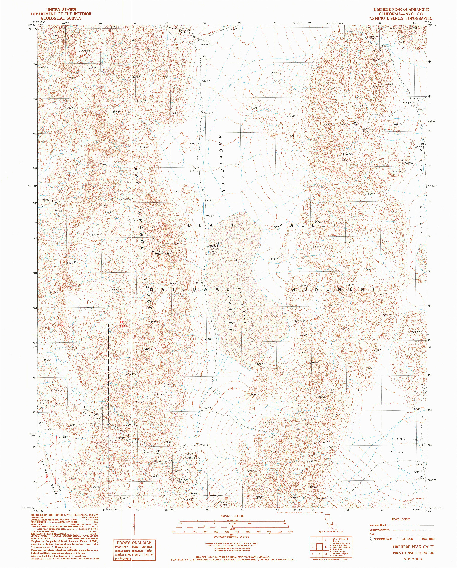 USGS 1:24000-SCALE QUADRANGLE FOR UBEHEBE PEAK, CA 1987