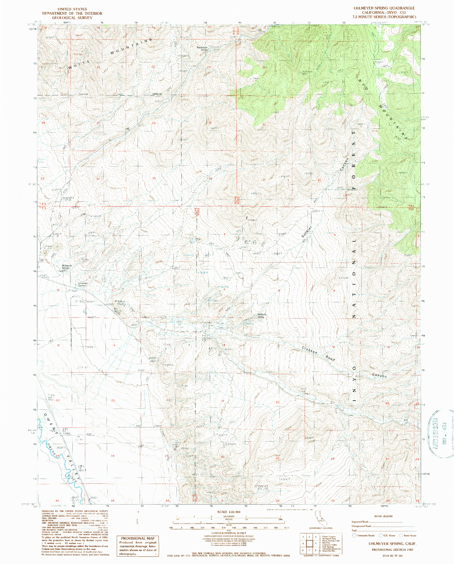 USGS 1:24000-SCALE QUADRANGLE FOR UHLMEYER SPRING, CA 1987