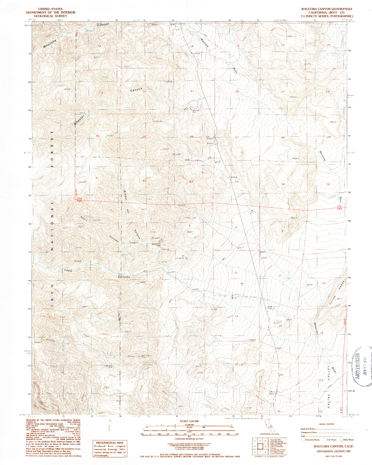 USGS 1:24000-SCALE QUADRANGLE FOR WAUCOBA CANYON, CA 1987