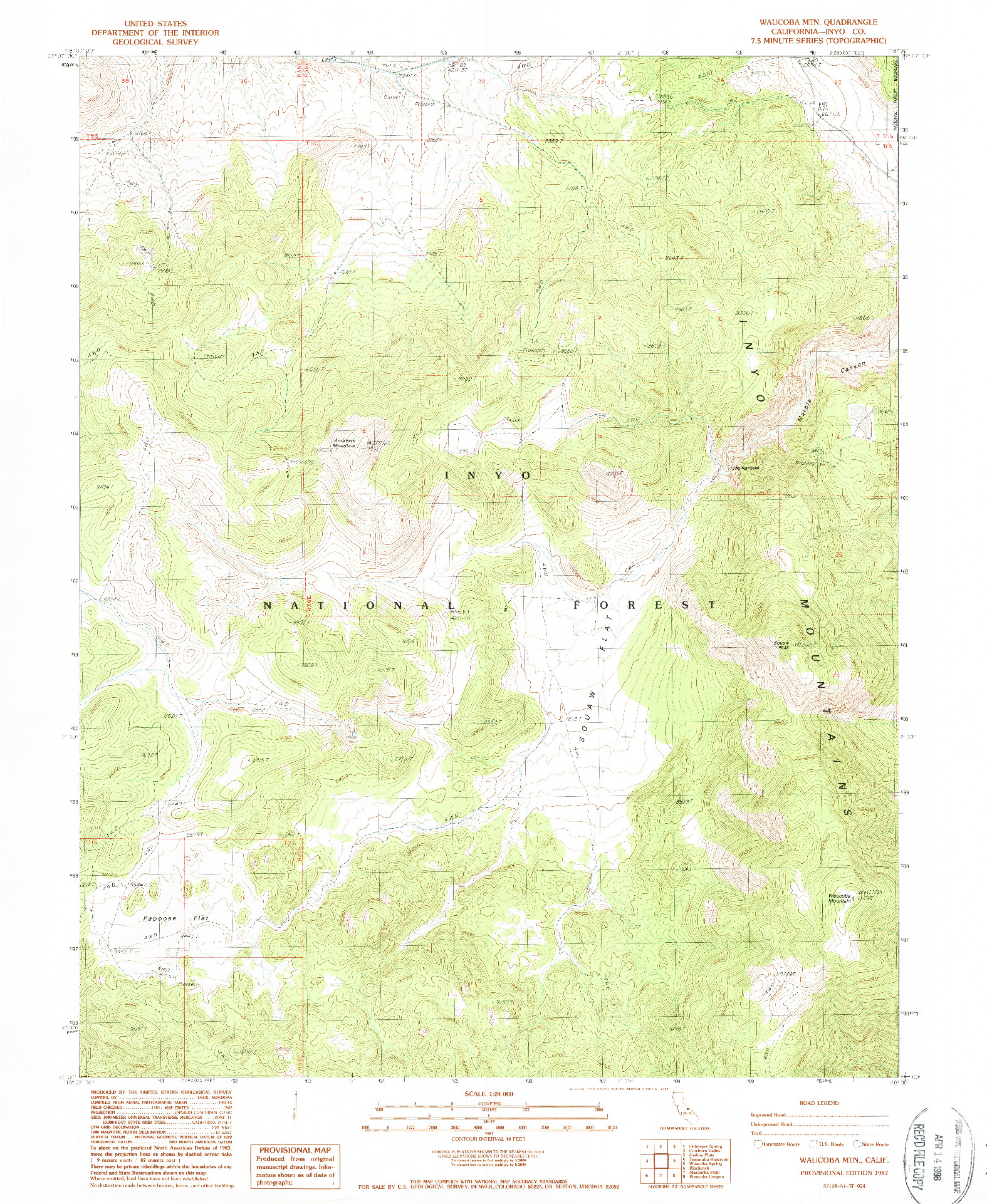USGS 1:24000-SCALE QUADRANGLE FOR WAUCOBA MTN, CA 1987