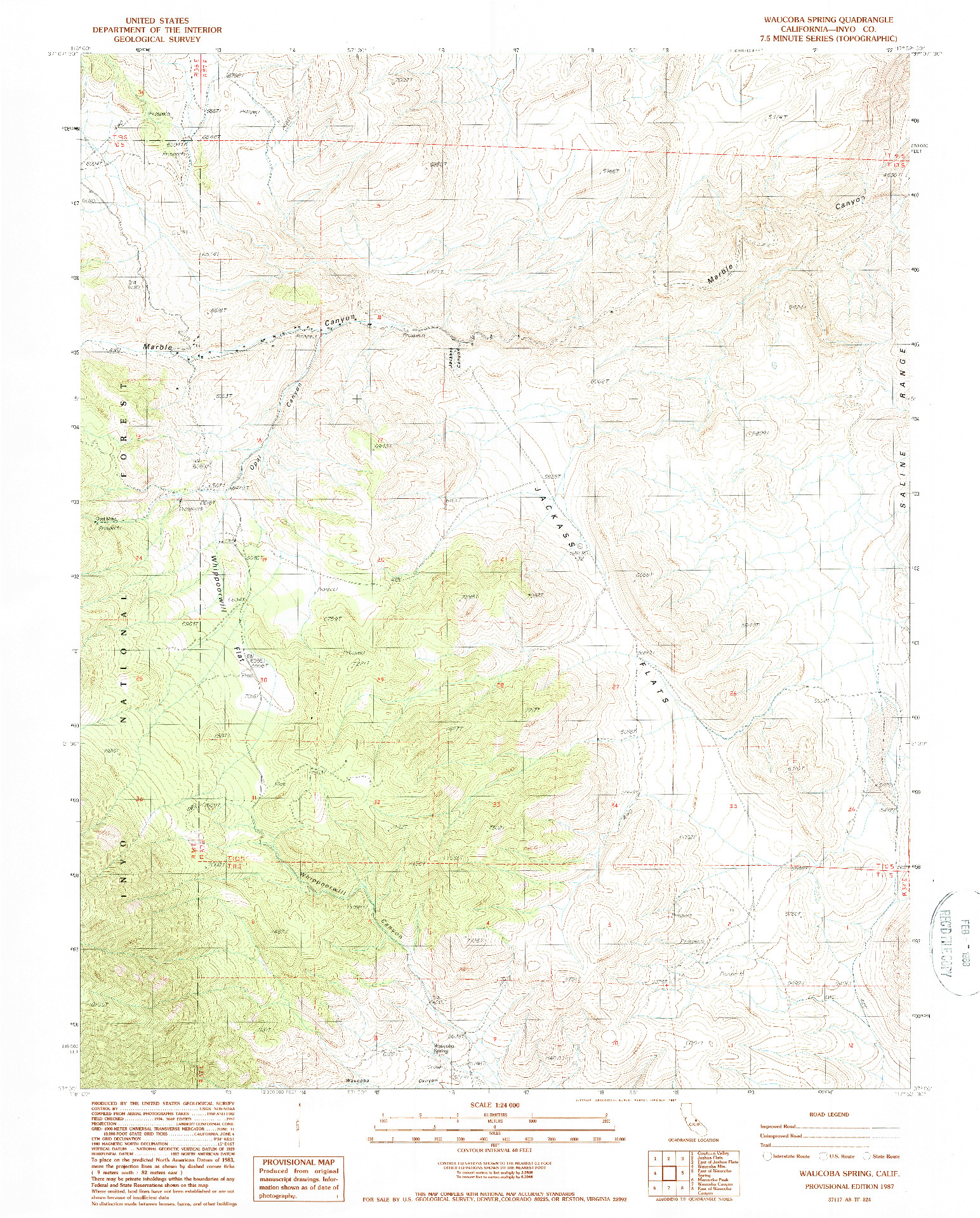 USGS 1:24000-SCALE QUADRANGLE FOR WAUCOBA SPRING, CA 1987