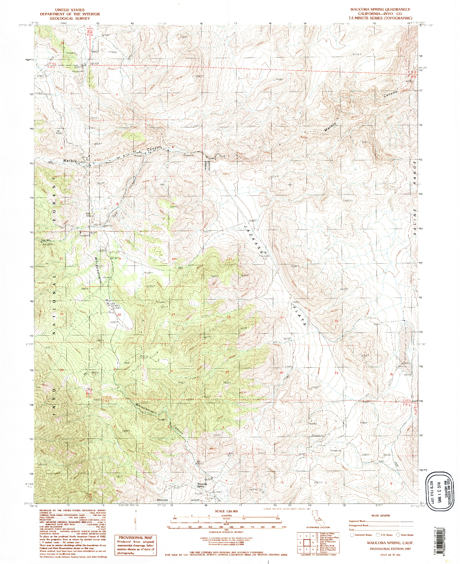 USGS 1:24000-SCALE QUADRANGLE FOR WAUCOBA SPRING, CA 1987