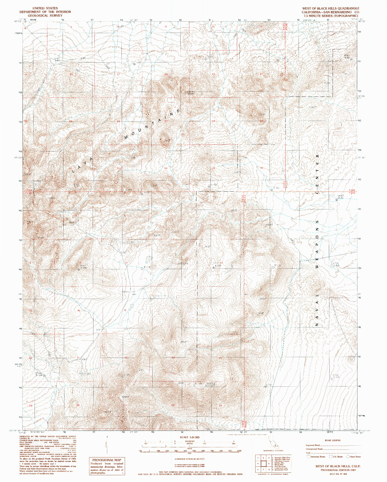 USGS 1:24000-SCALE QUADRANGLE FOR WEST OF BLACK HILLS, CA 1987
