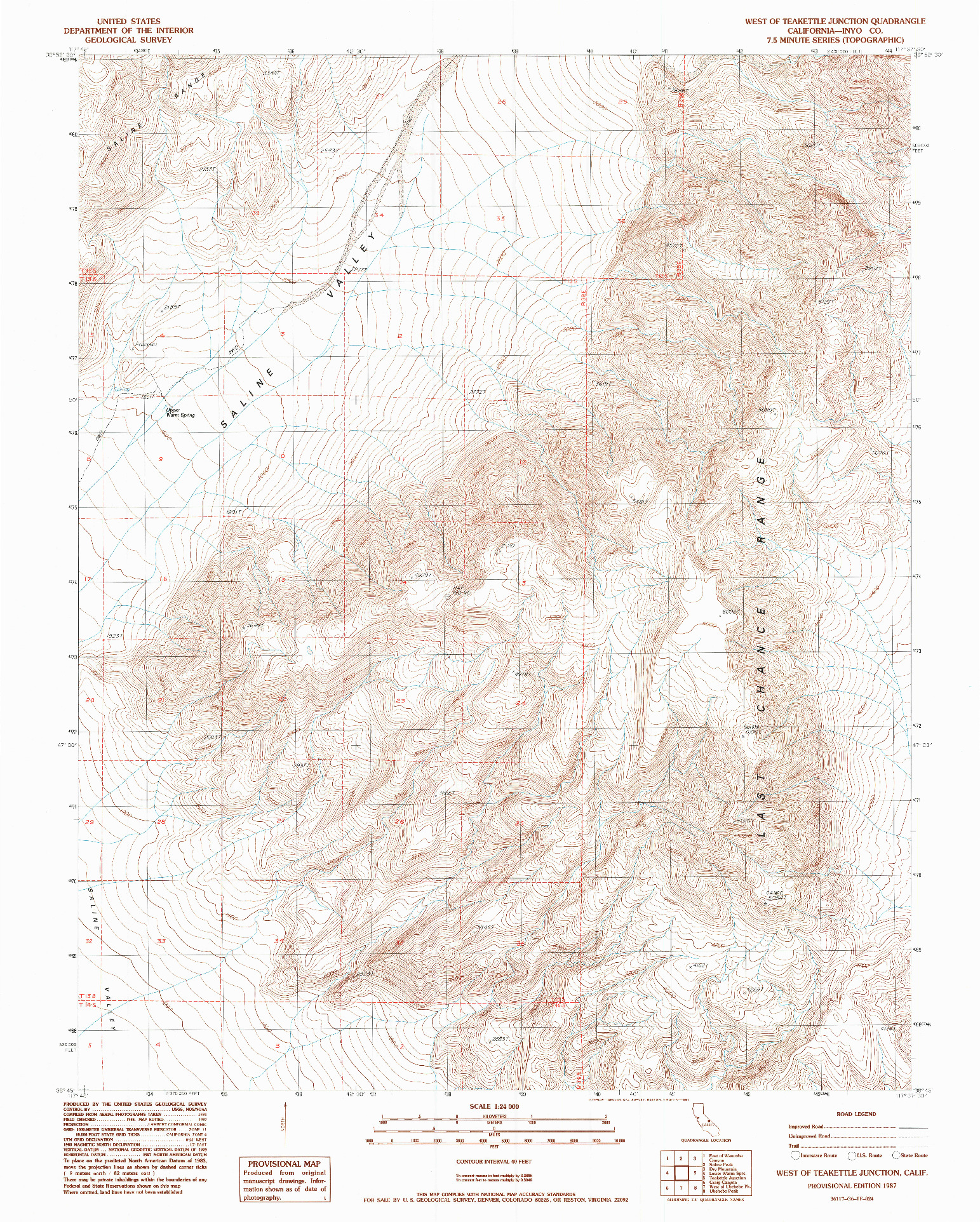 USGS 1:24000-SCALE QUADRANGLE FOR WEST OF TEAKETTLE JUNCTION, CA 1987
