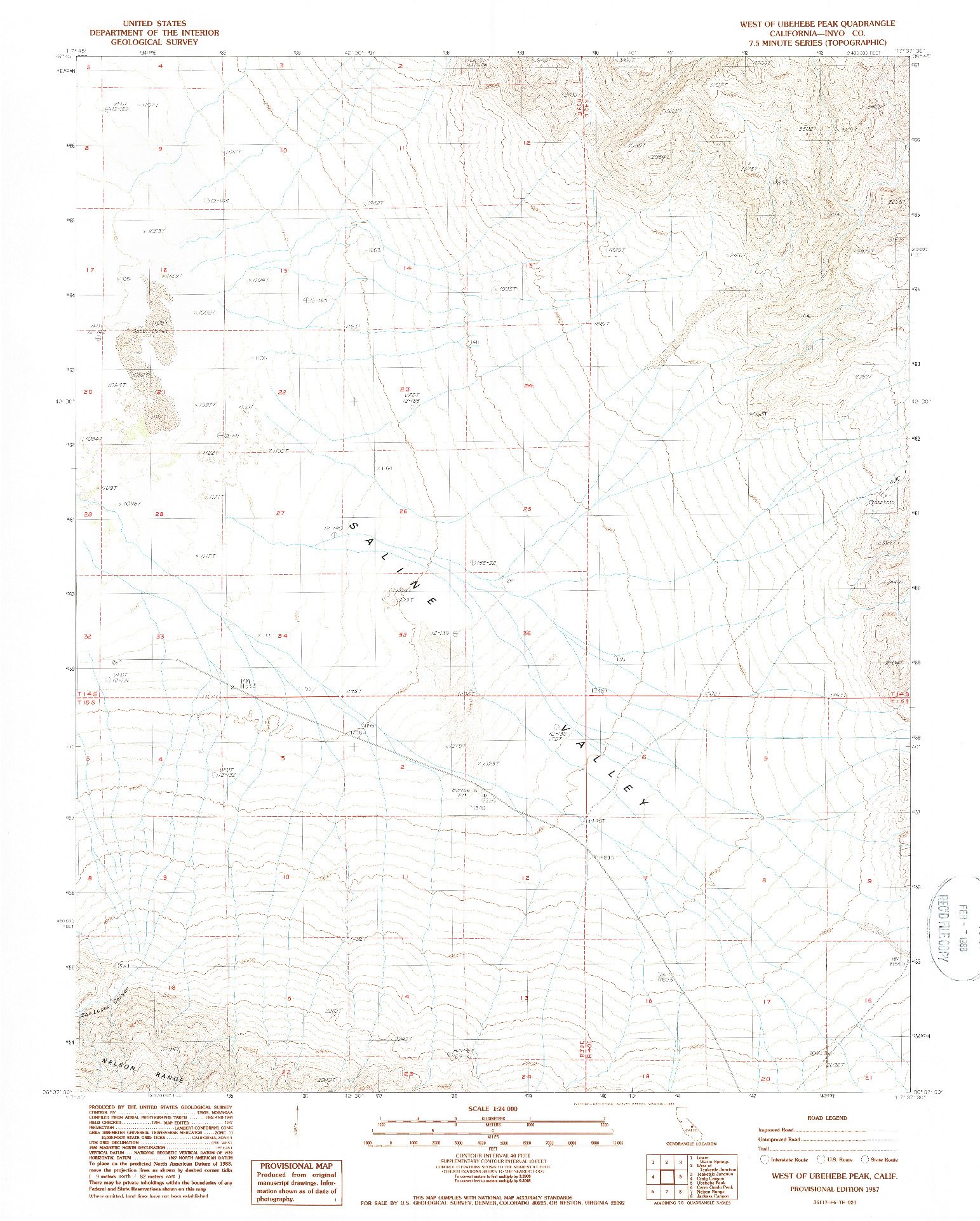 USGS 1:24000-SCALE QUADRANGLE FOR WEST OF UBEHEBE PEAK, CA 1987