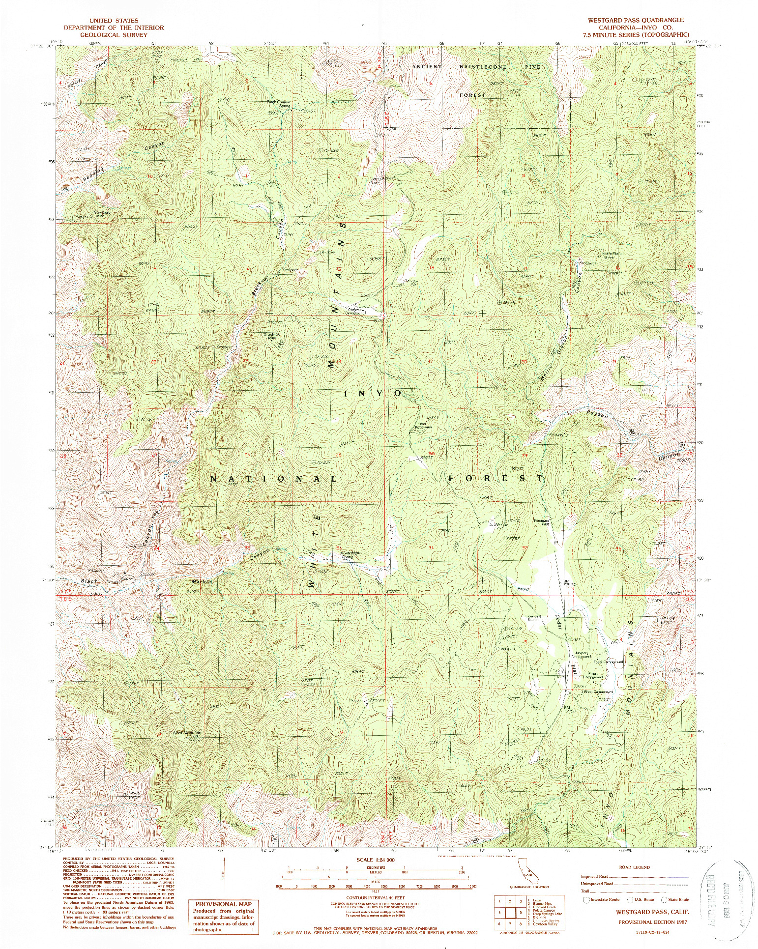 USGS 1:24000-SCALE QUADRANGLE FOR WESTGARD PASS, CA 1987