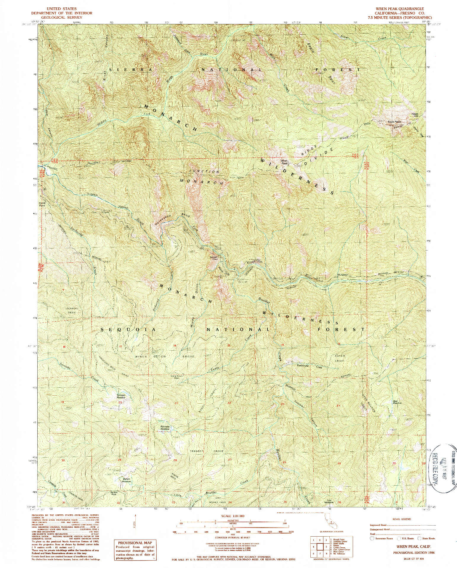 USGS 1:24000-SCALE QUADRANGLE FOR WREN PEAK, CA 1986