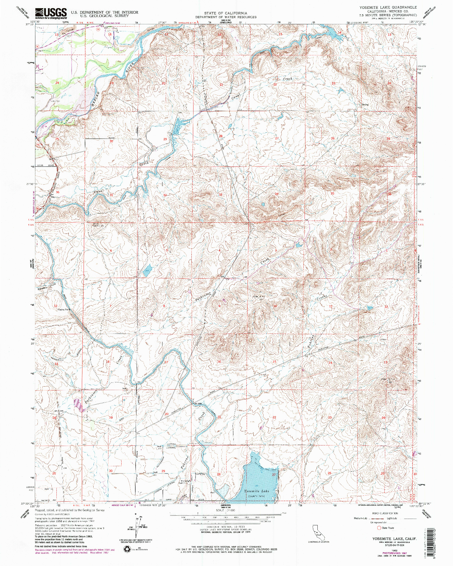 USGS 1:24000-SCALE QUADRANGLE FOR YOSEMITE LAKE, CA 1962