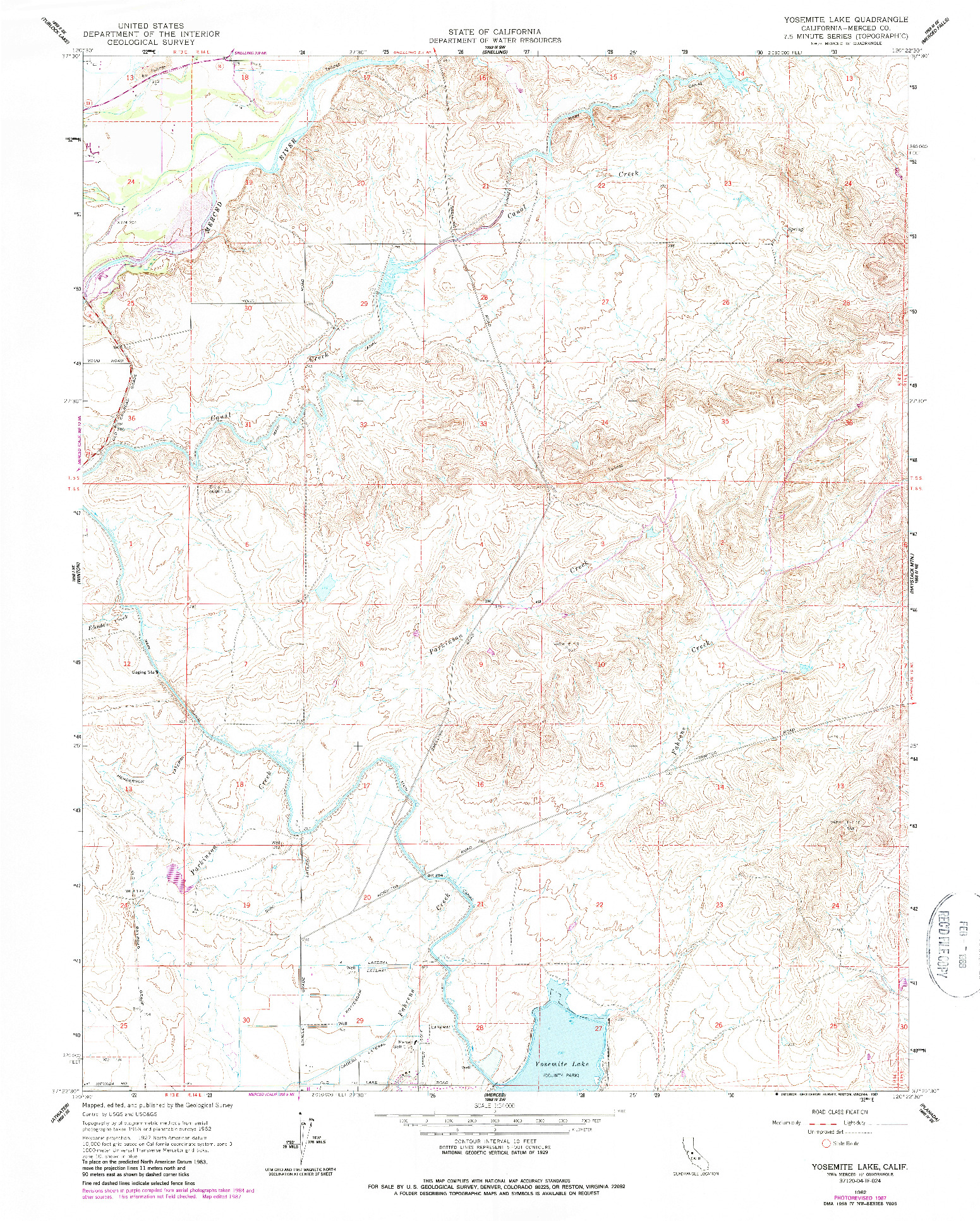 USGS 1:24000-SCALE QUADRANGLE FOR YOSEMITE LAKE, CA 1962