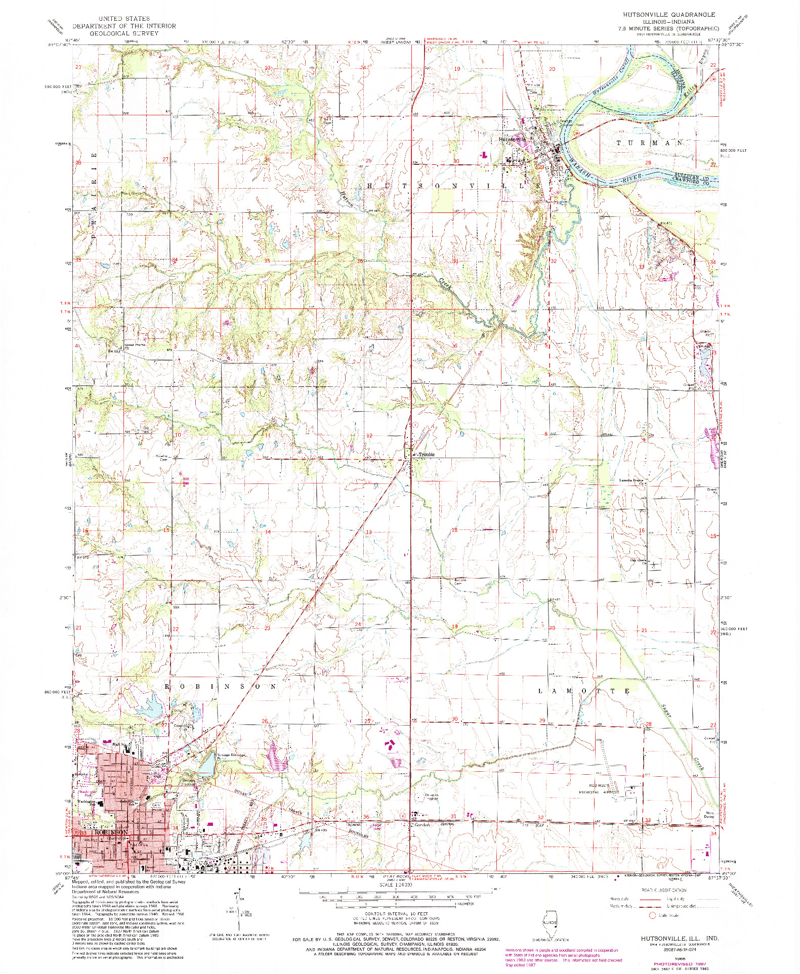 USGS 1:24000-SCALE QUADRANGLE FOR HUTSONVILLE, IL 1966