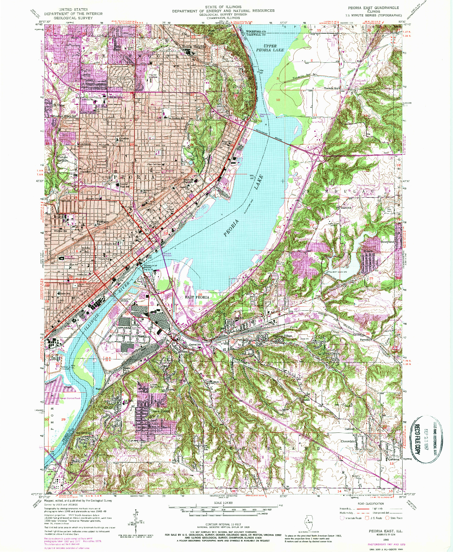 USGS 1:24000-SCALE QUADRANGLE FOR PEORIA EAST, IL 1949