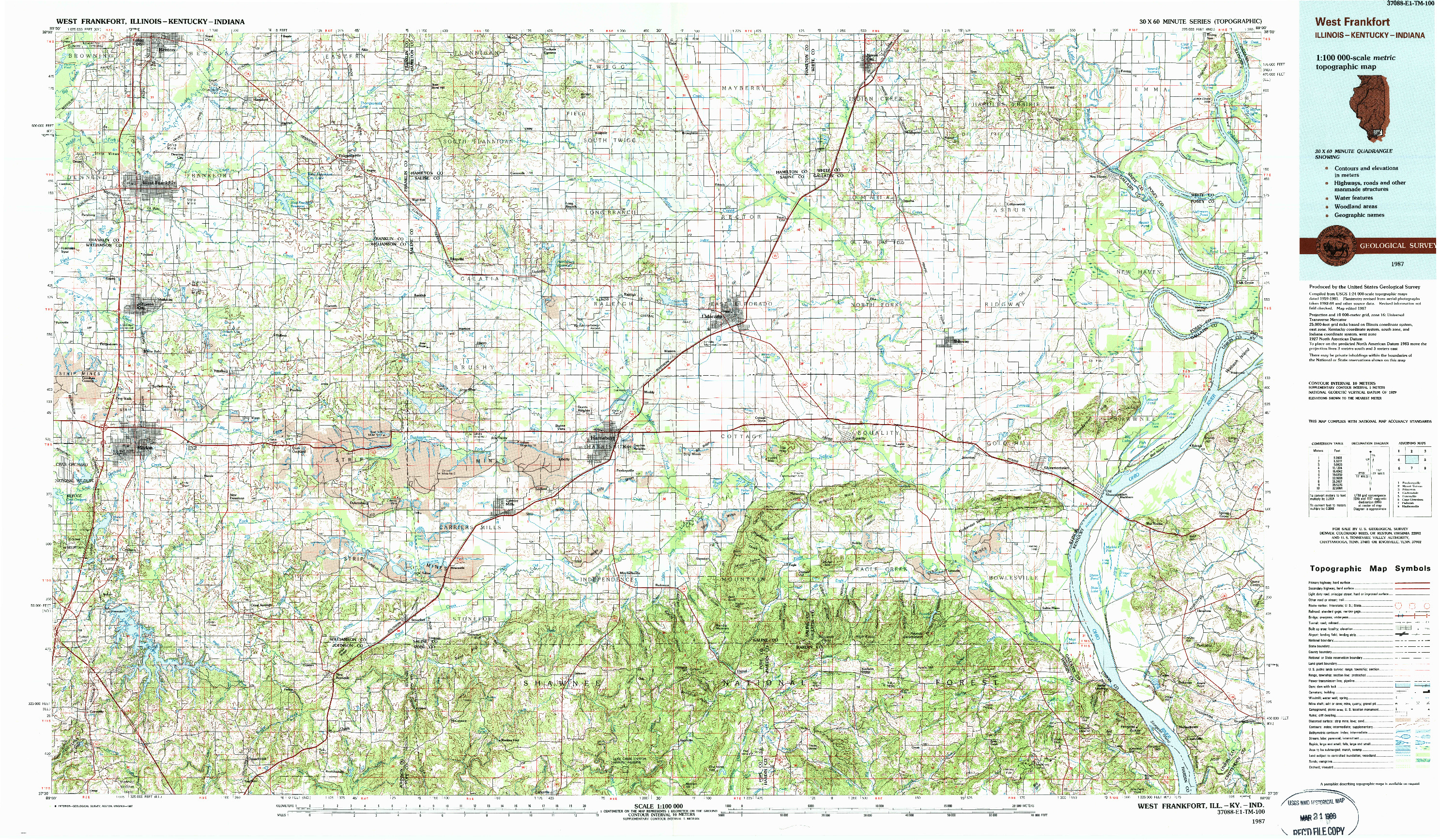 USGS 1:100000-SCALE QUADRANGLE FOR WEST FRANKFORT, IL 1987