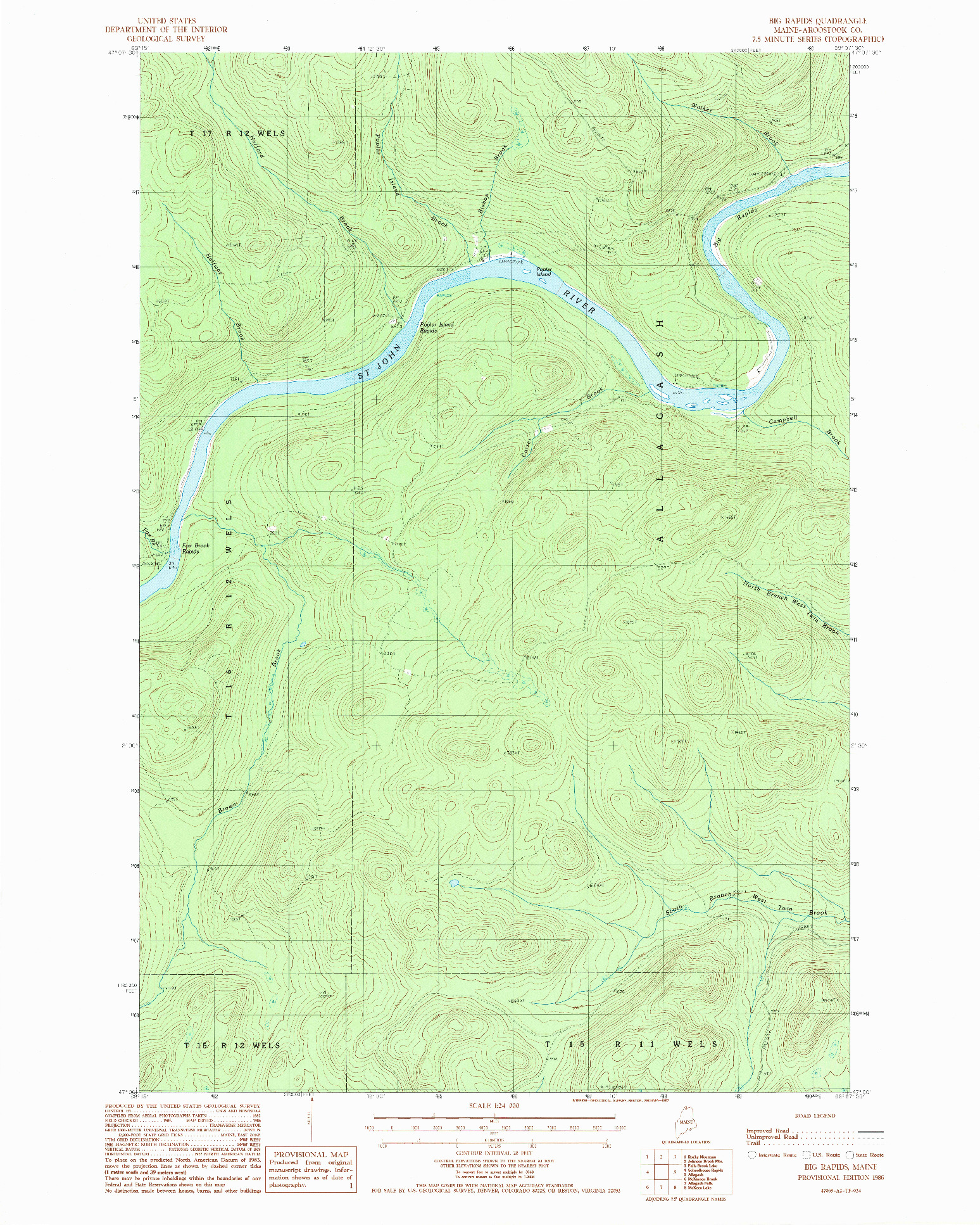 USGS 1:24000-SCALE QUADRANGLE FOR BIG RAPIDS, ME 1986