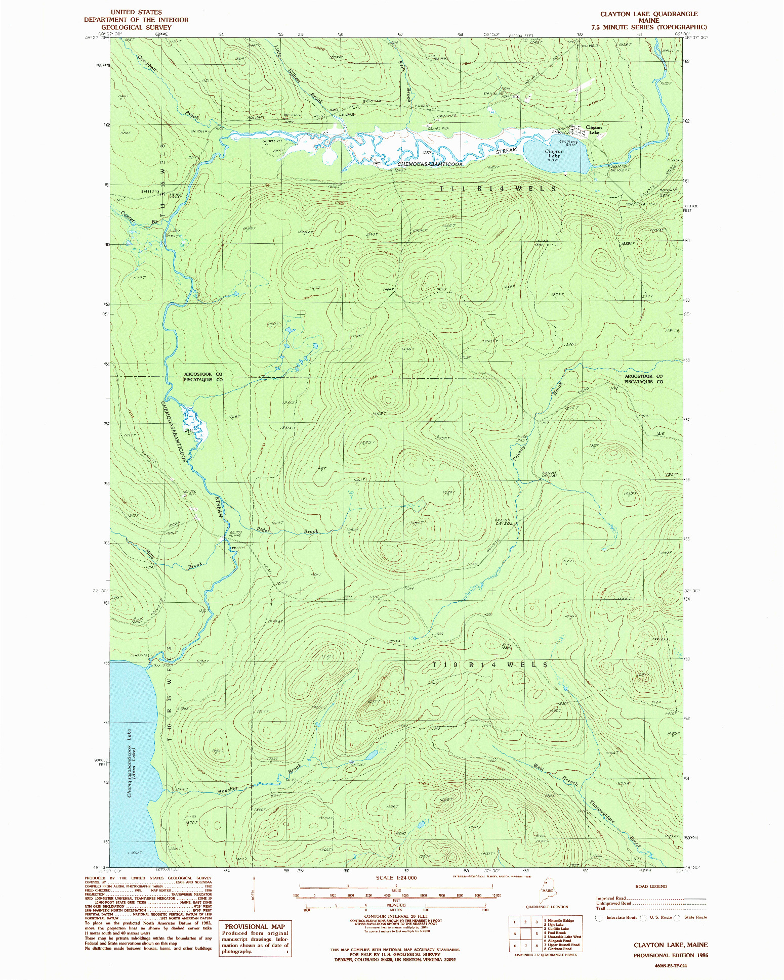USGS 1:24000-SCALE QUADRANGLE FOR CLAYTON LAKE, ME 1986