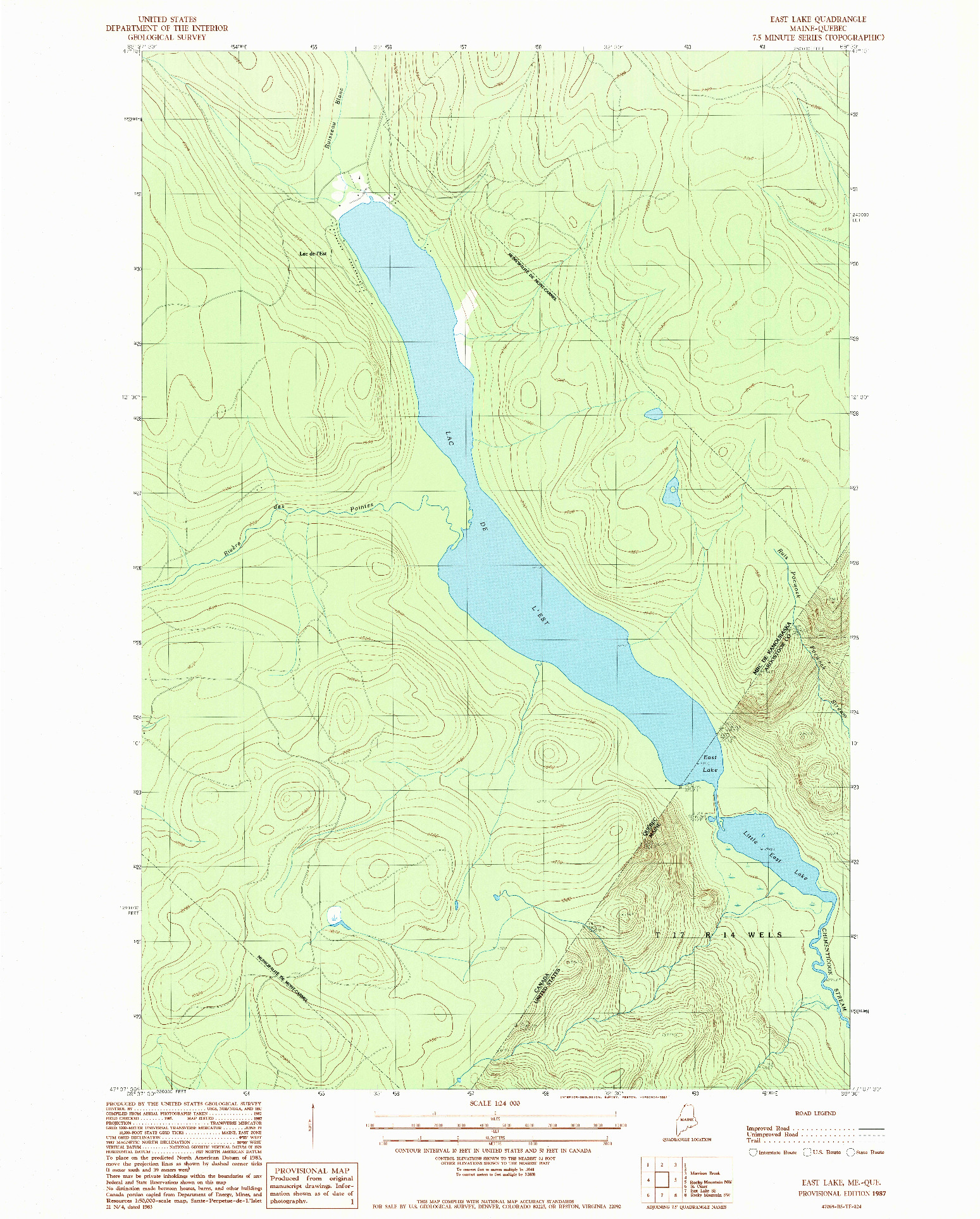 USGS 1:24000-SCALE QUADRANGLE FOR EAST LAKE, ME 1987