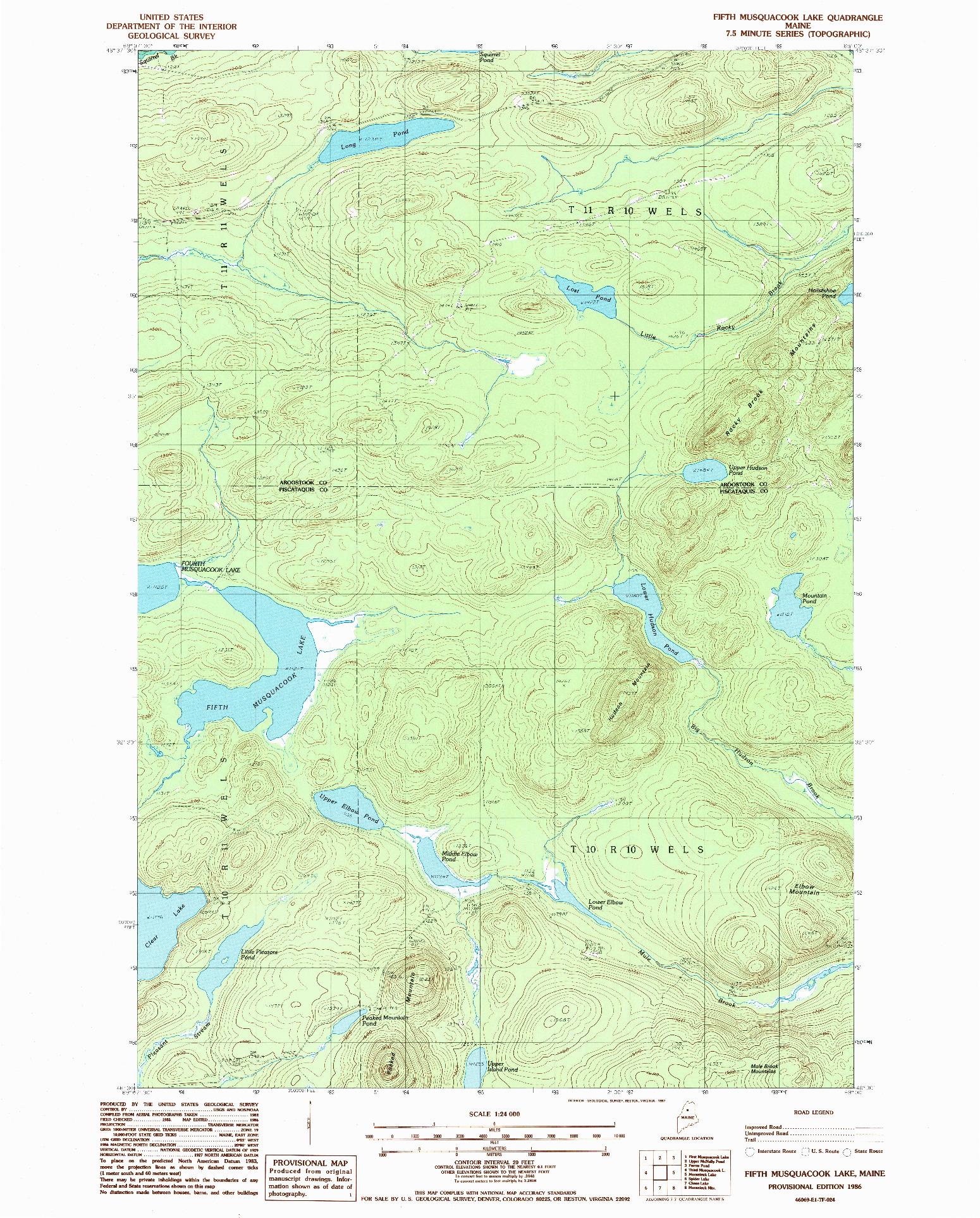 USGS 1:24000-SCALE QUADRANGLE FOR FIFTH MUSQUACOOK LAKE, ME 1986