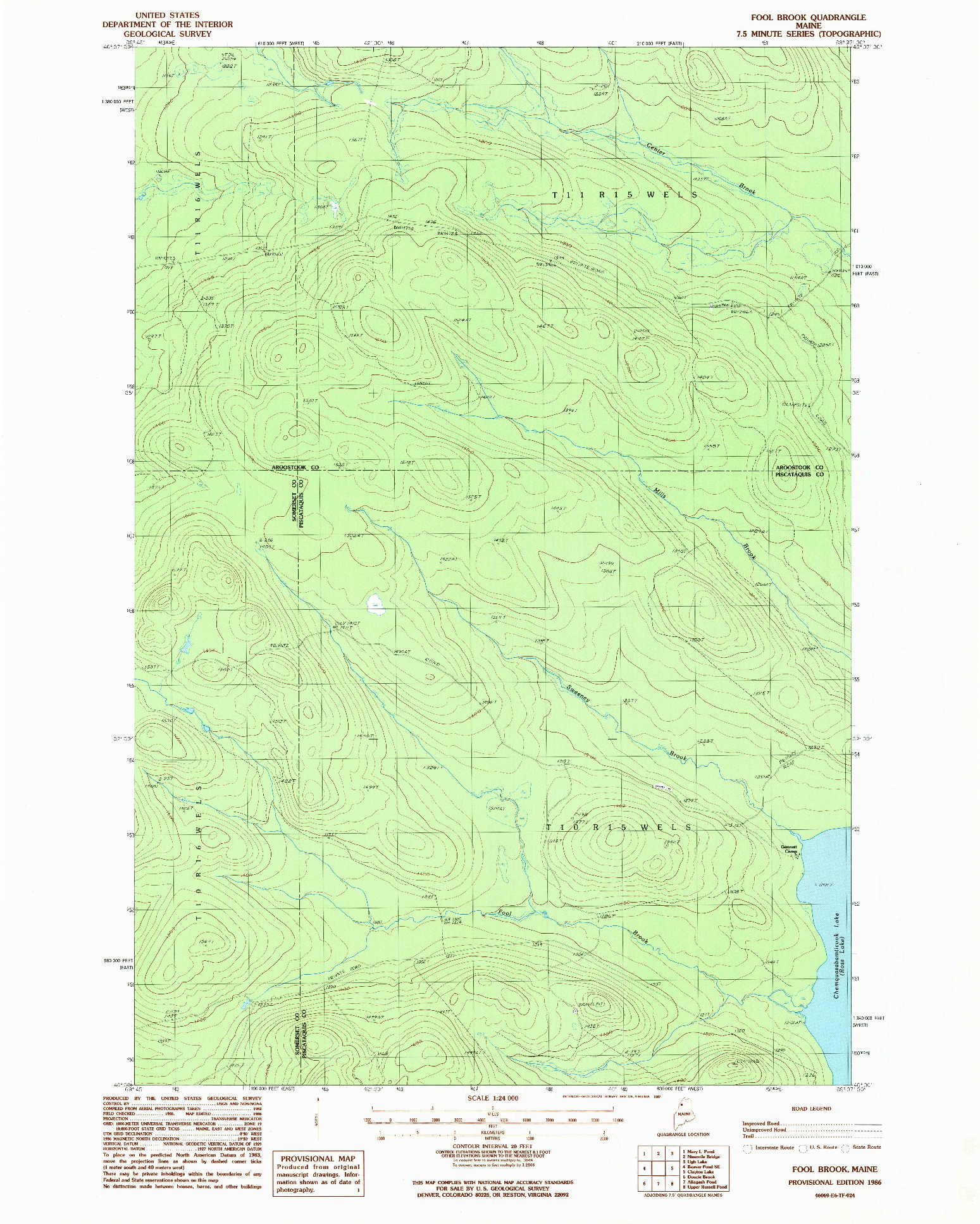 USGS 1:24000-SCALE QUADRANGLE FOR FOOL BROOK, ME 1986