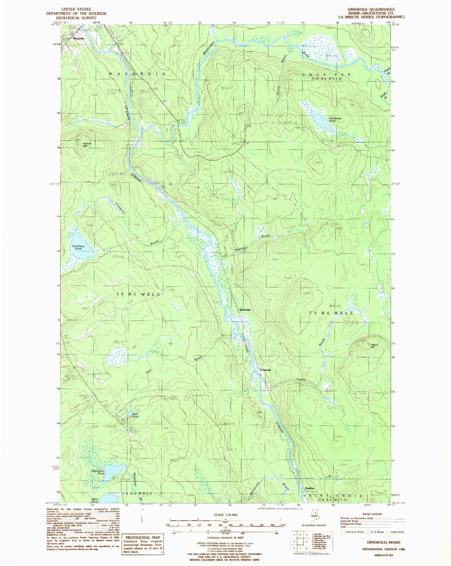 USGS 1:24000-SCALE QUADRANGLE FOR GRISWOLD, ME 1986