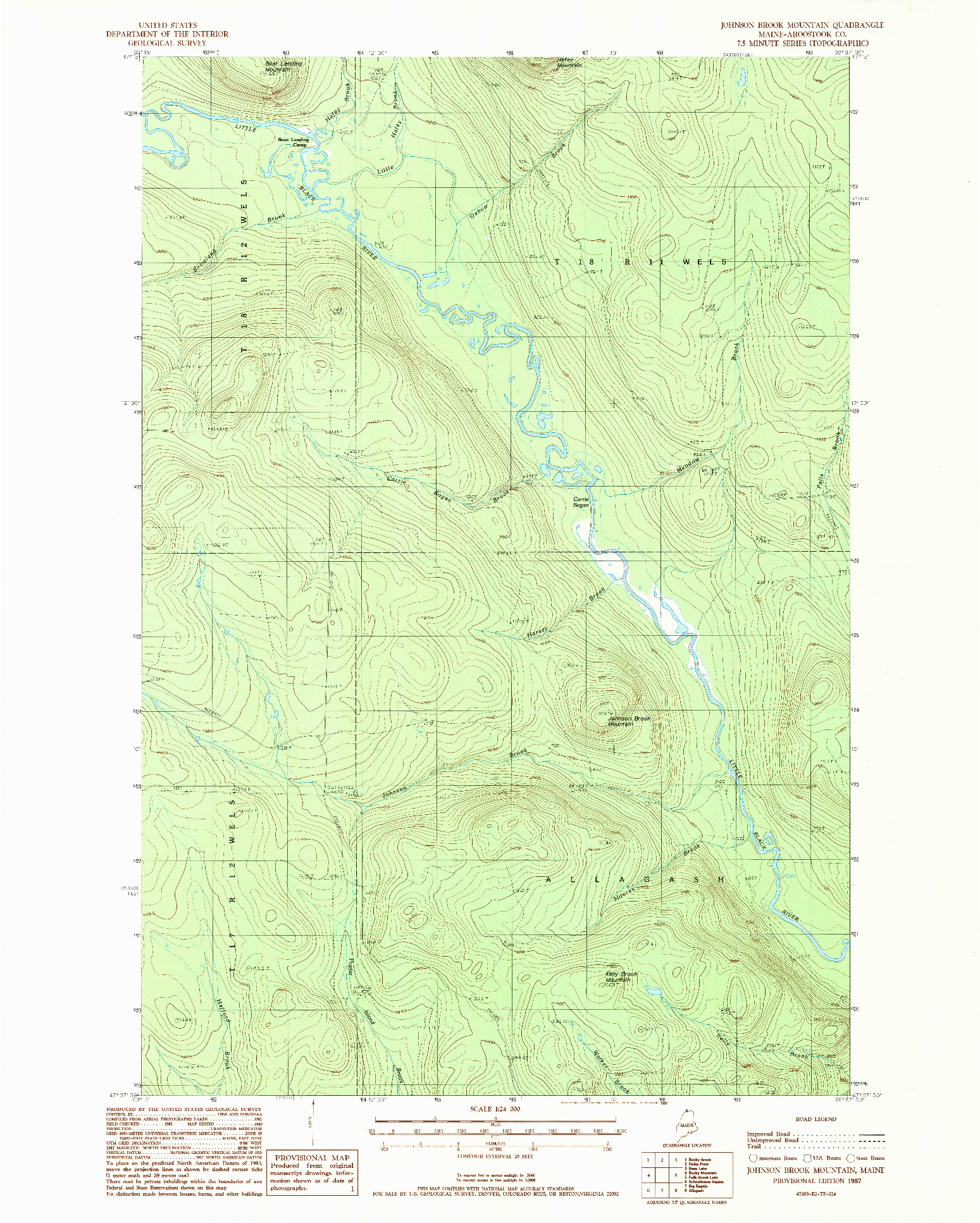 USGS 1:24000-SCALE QUADRANGLE FOR JOHNSON BROOK MOUNTAIN, ME 1987